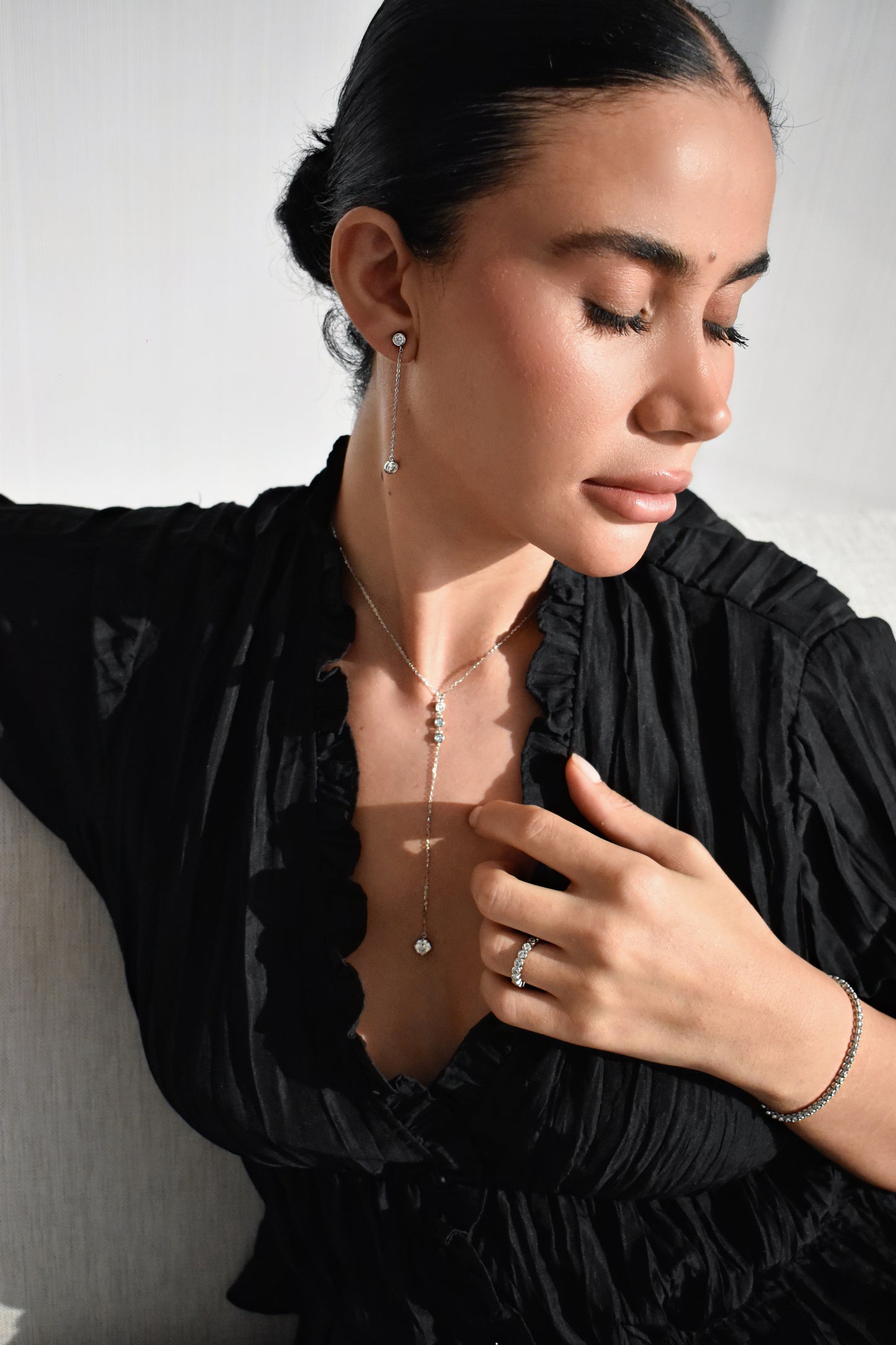 Y Shape Bezel Cut Long Tassel Moissanite Necklace