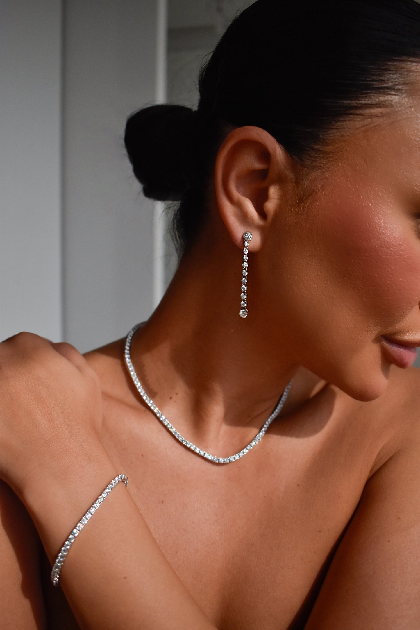 Moissanite Graduated Stone Long Tassel Drop Earrings