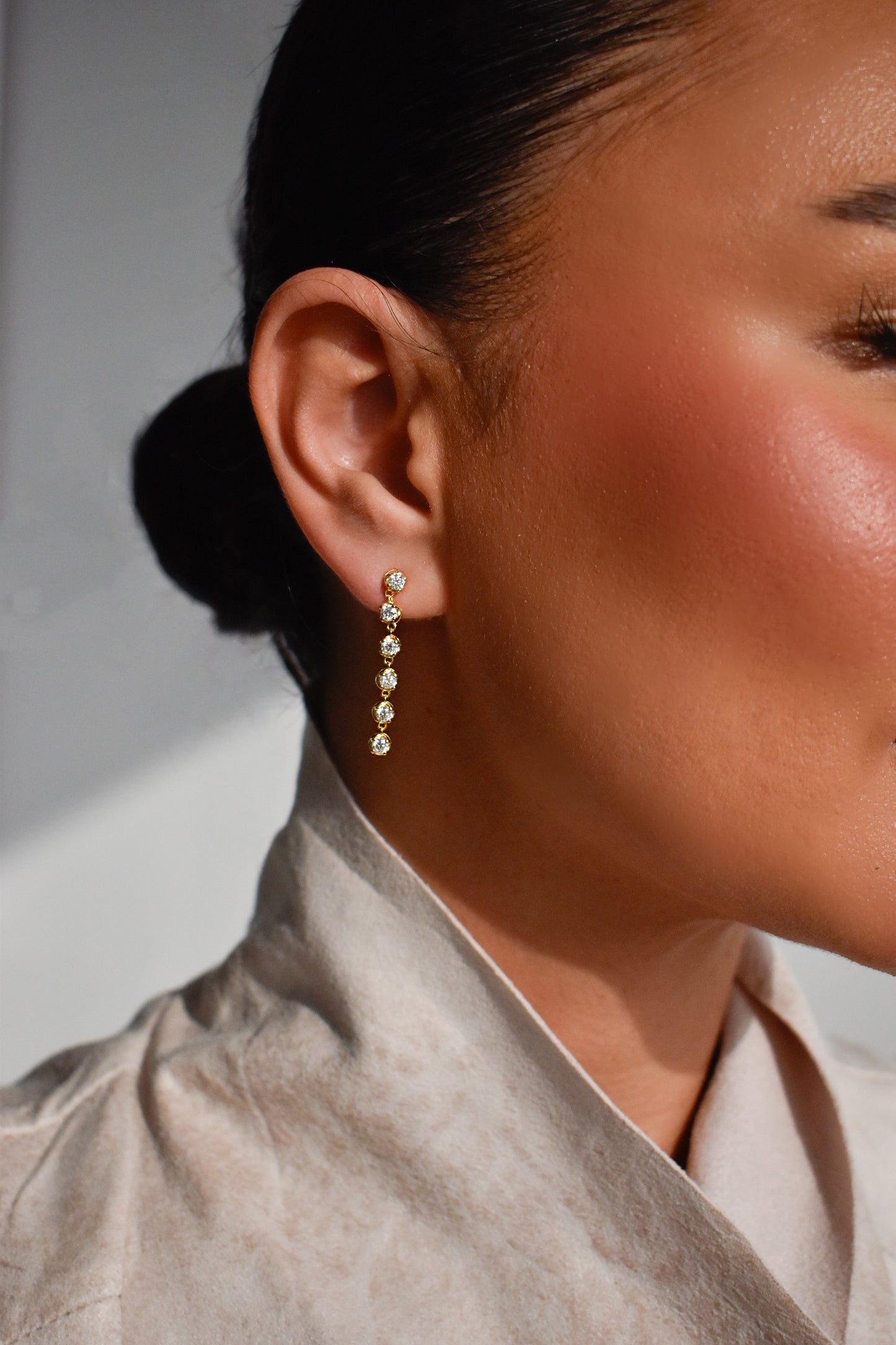 3mm Gold Plated Moissanite Long Tassel Drop Earrings