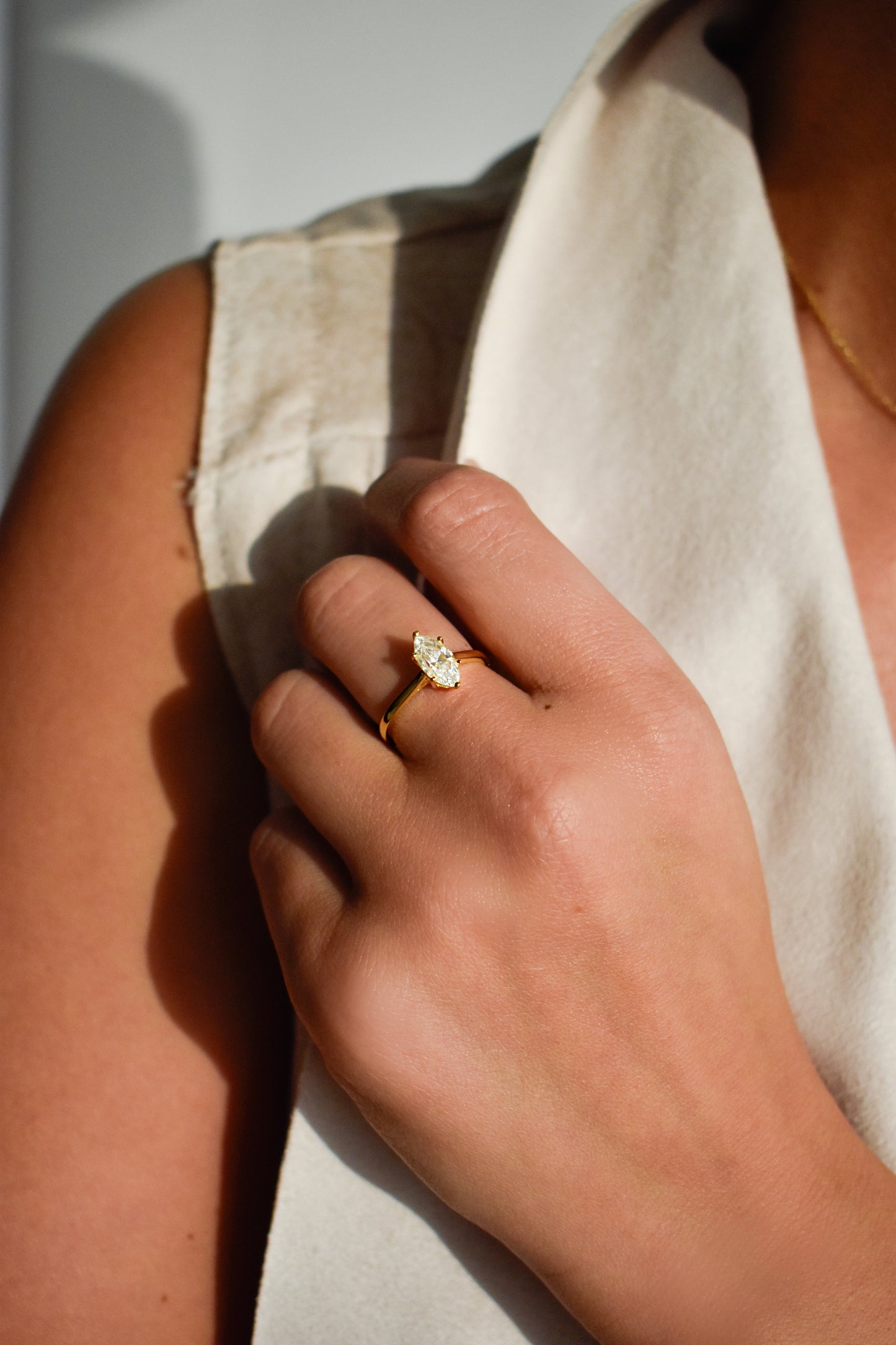 1 Carat Gold Plated Marquise Cut Moissanite Ring