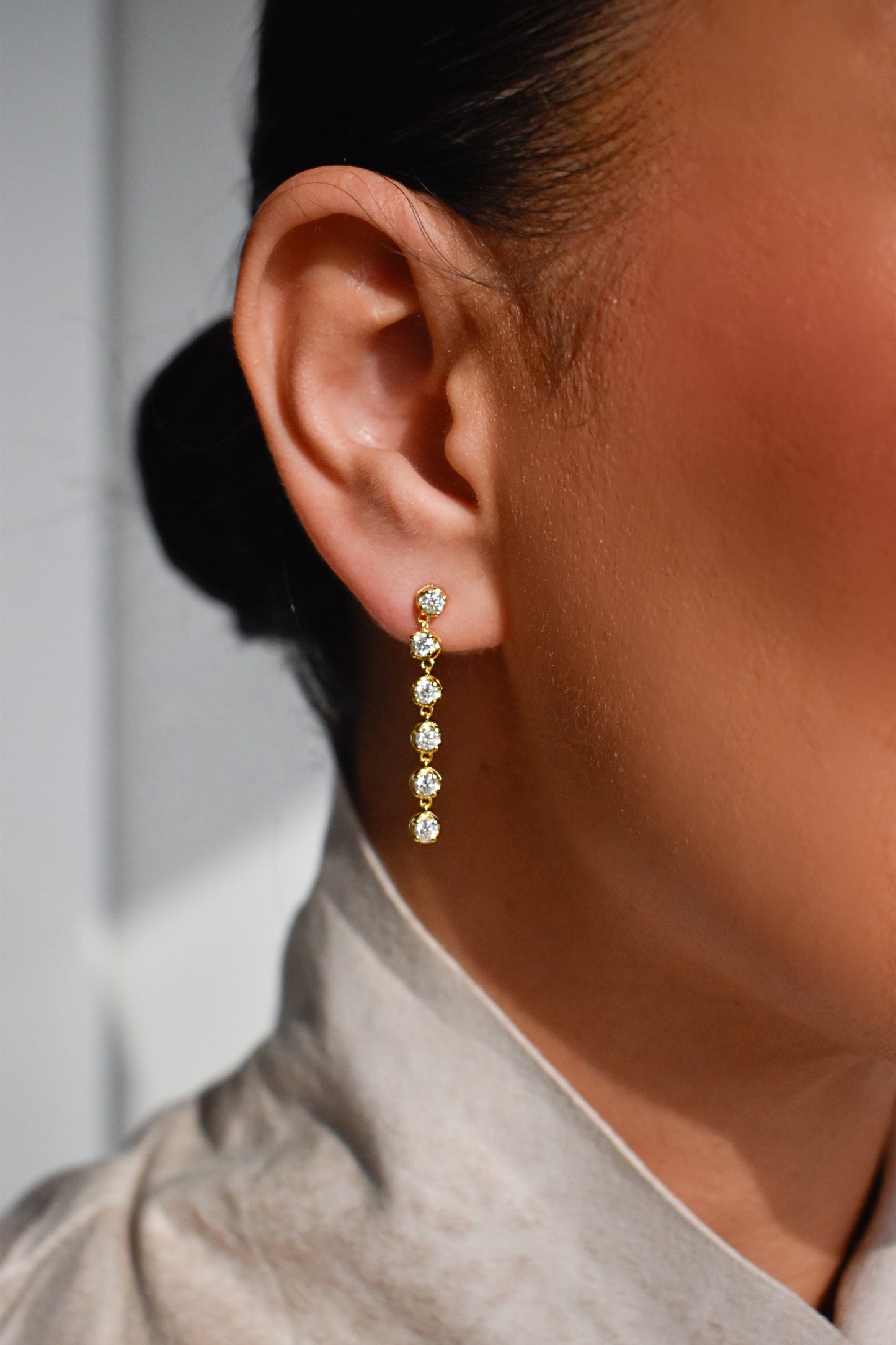 3mm Gold Plated Moissanite Long Tassel Drop Earrings