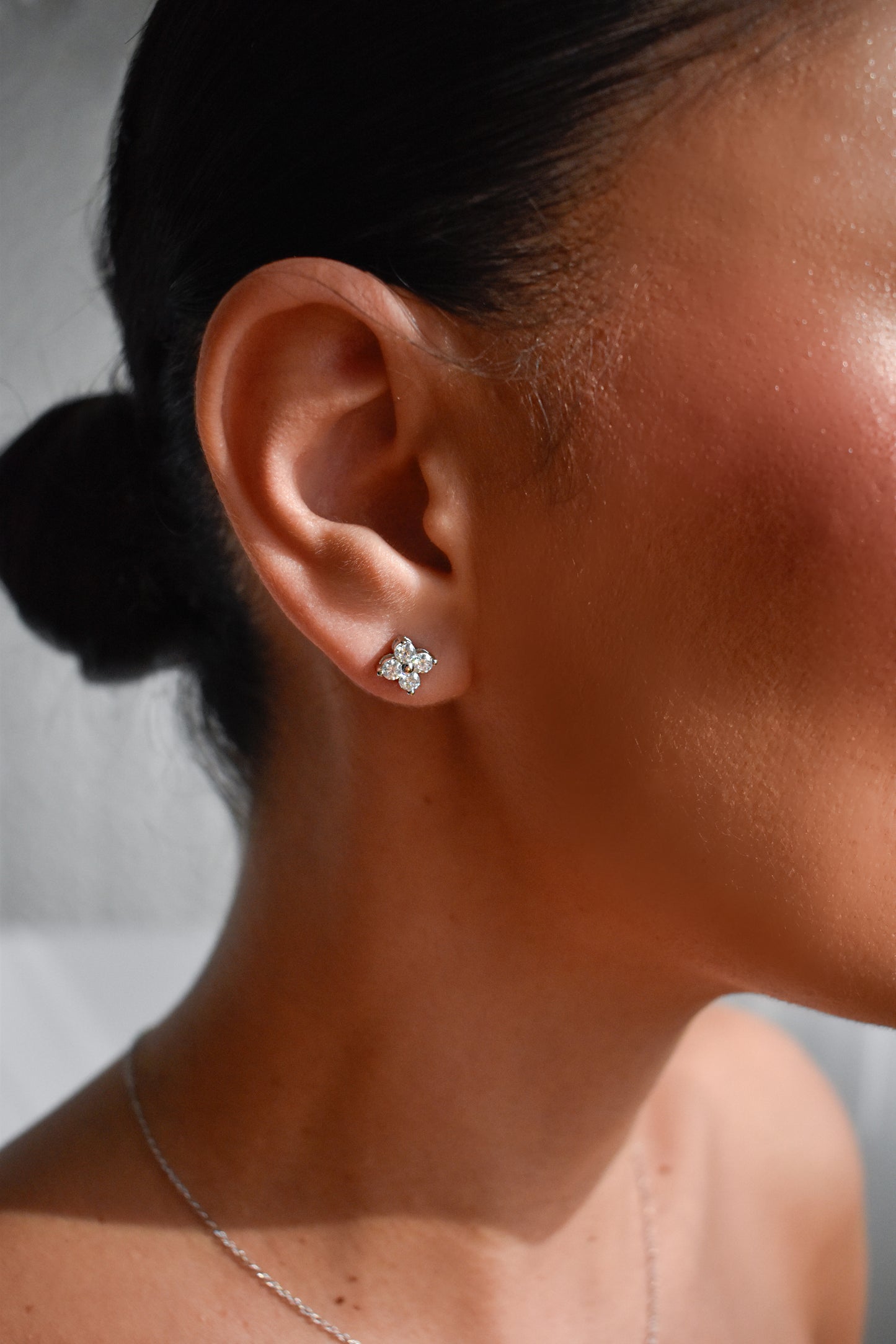 Set of 3mm 4-stone Moissanite Necklace and Stud Earrings