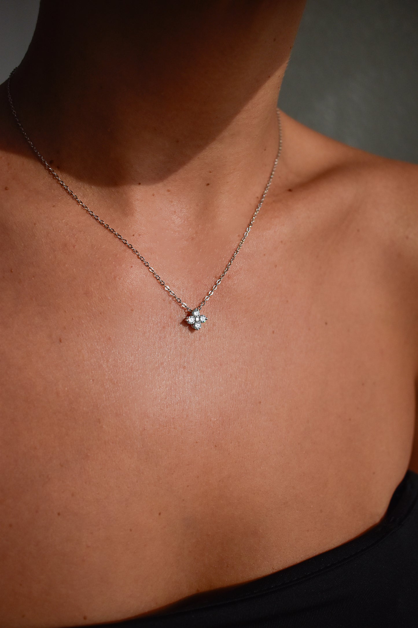 Set of 3mm 4-stone Moissanite Necklace and Stud Earrings