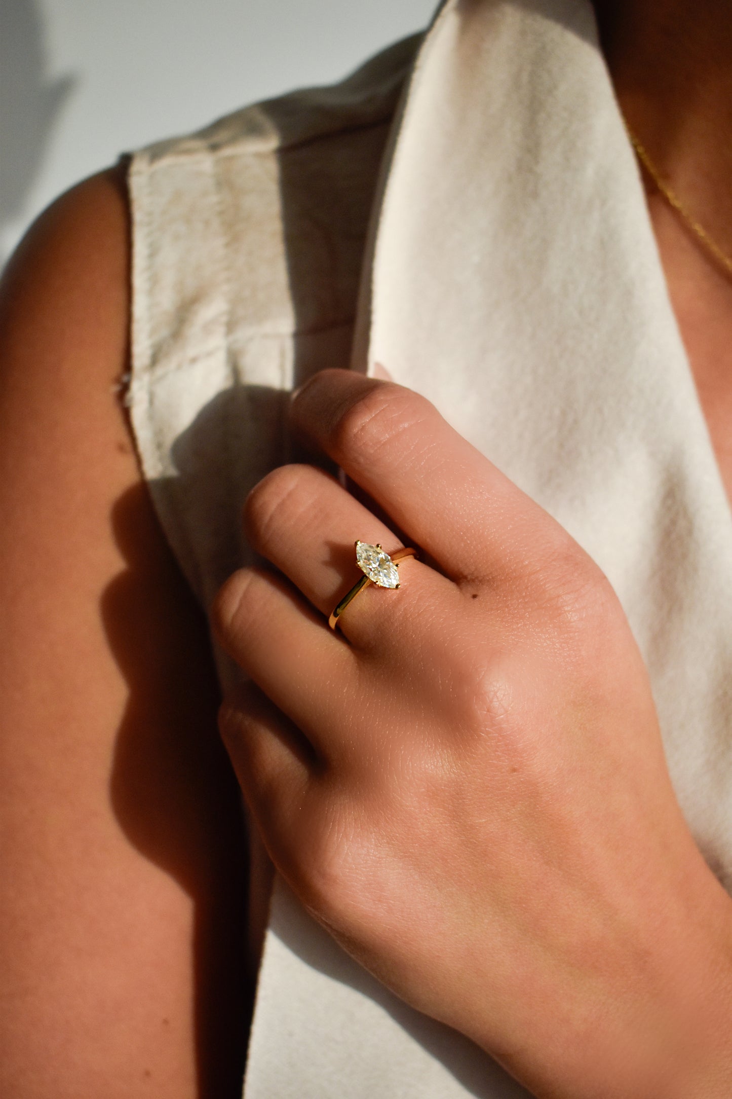 1 Carat Gold Plated Marquise Cut Moissanite Ring