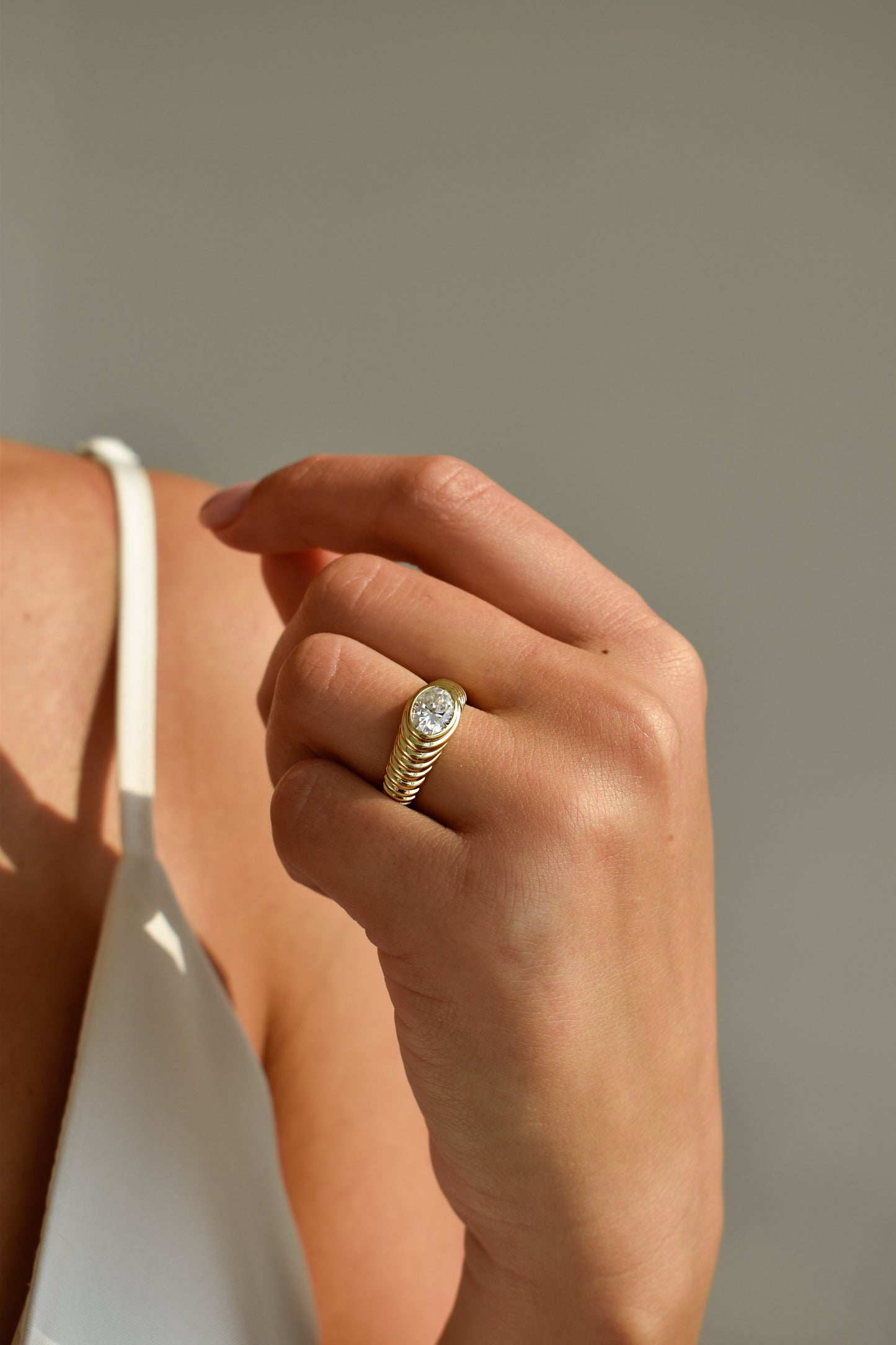 Oval Cut Moissanite Gold Plated Ring