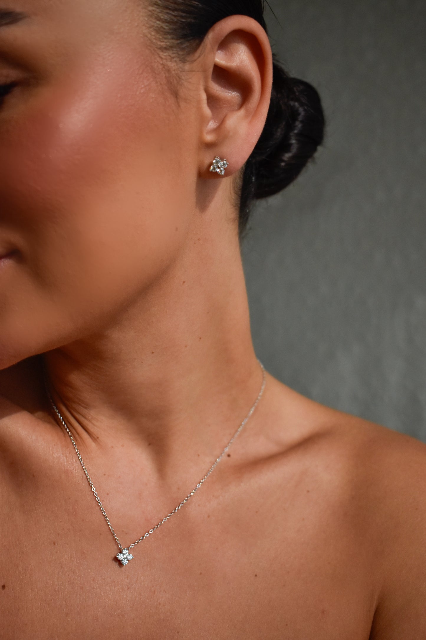 Set of 3mm 4-stone Moissanite Necklace and Stud Earrings