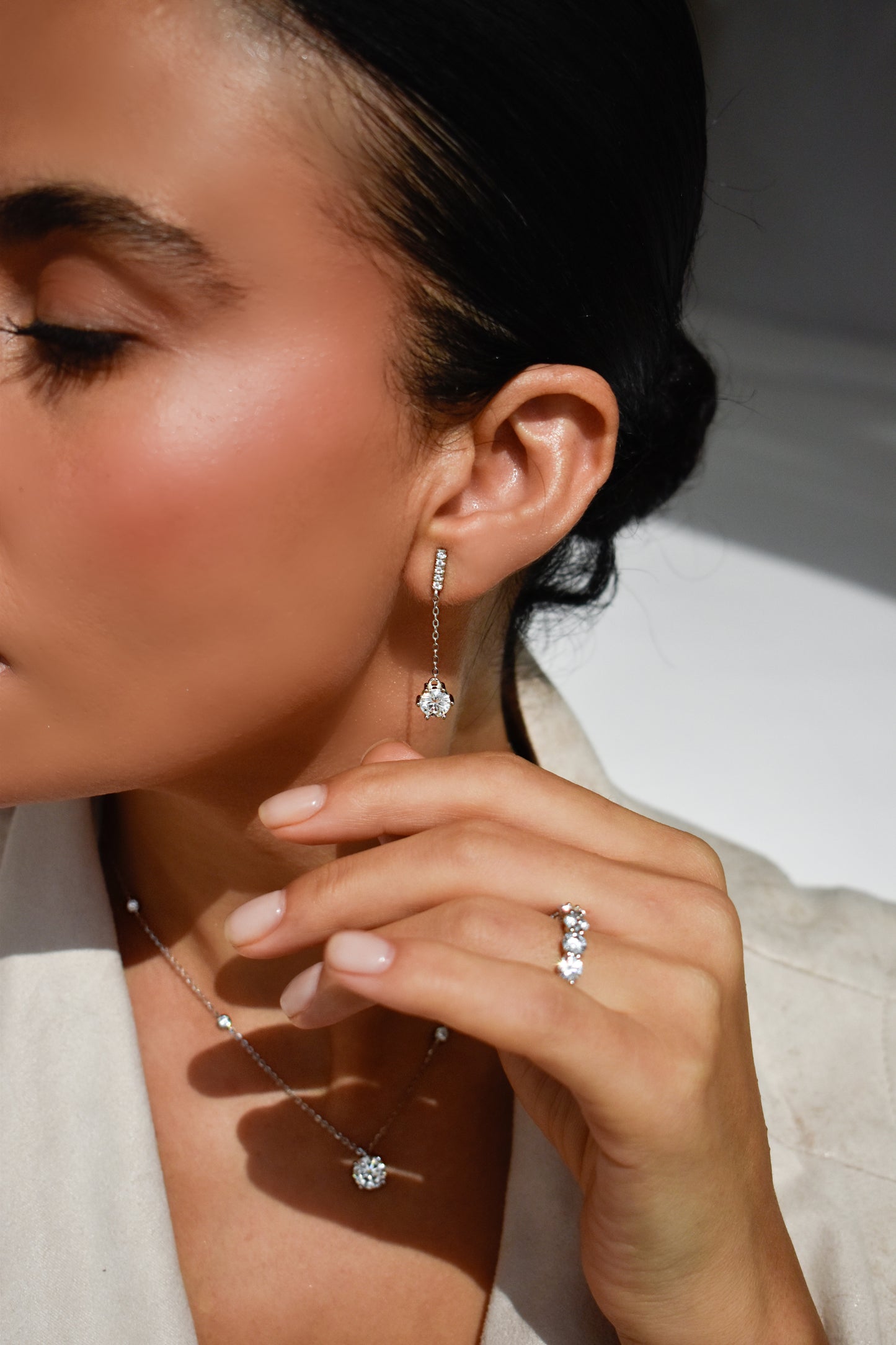1 Carat Moissanite Round Cut Solitaite Long Tassel Earrings