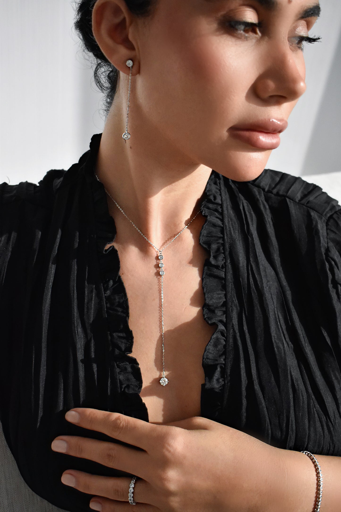 Y Shape Bezel Cut Long Tassel Moissanite Necklace