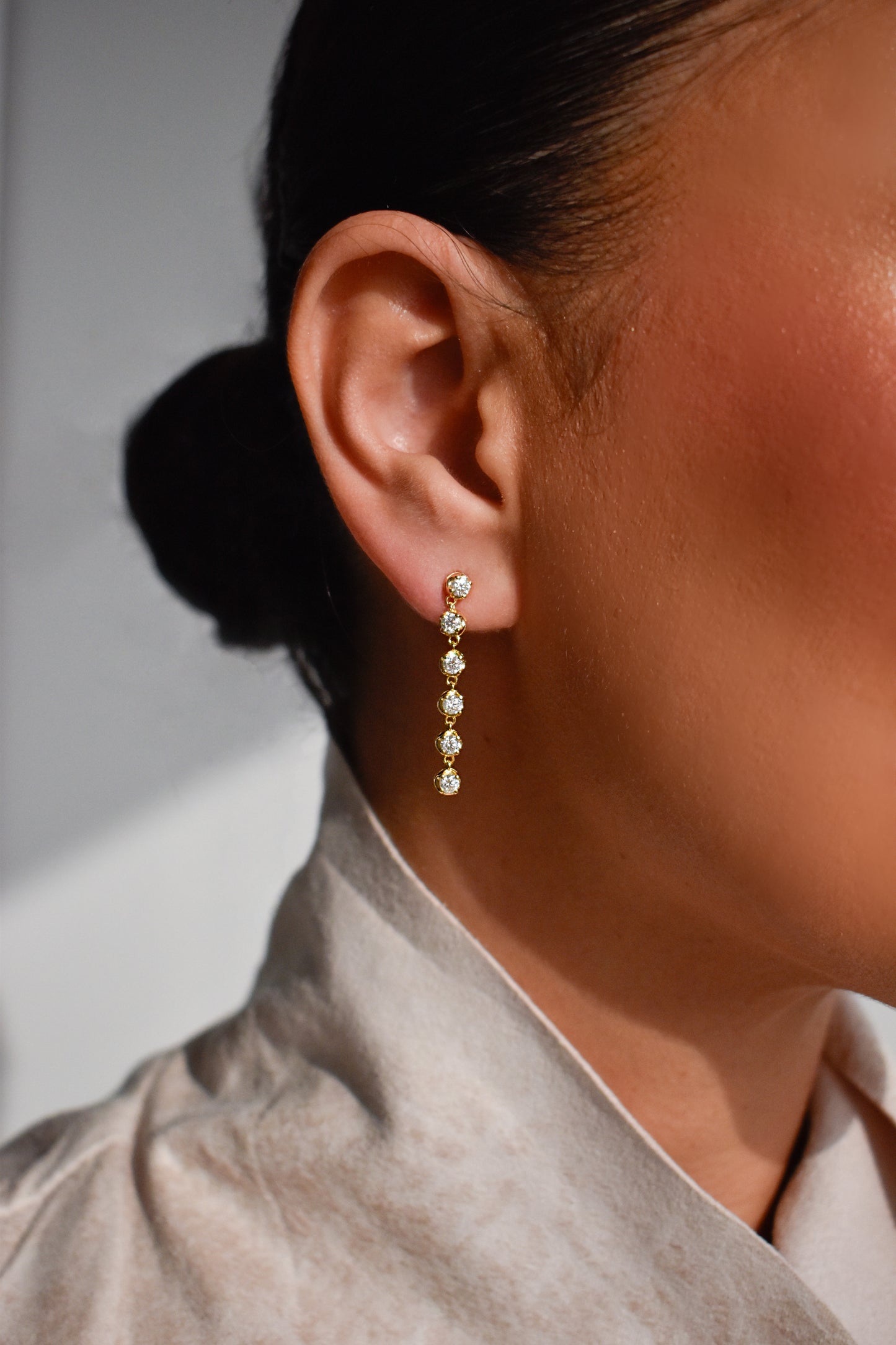3mm Gold Plated Moissanite Long Tassel Drop Earrings