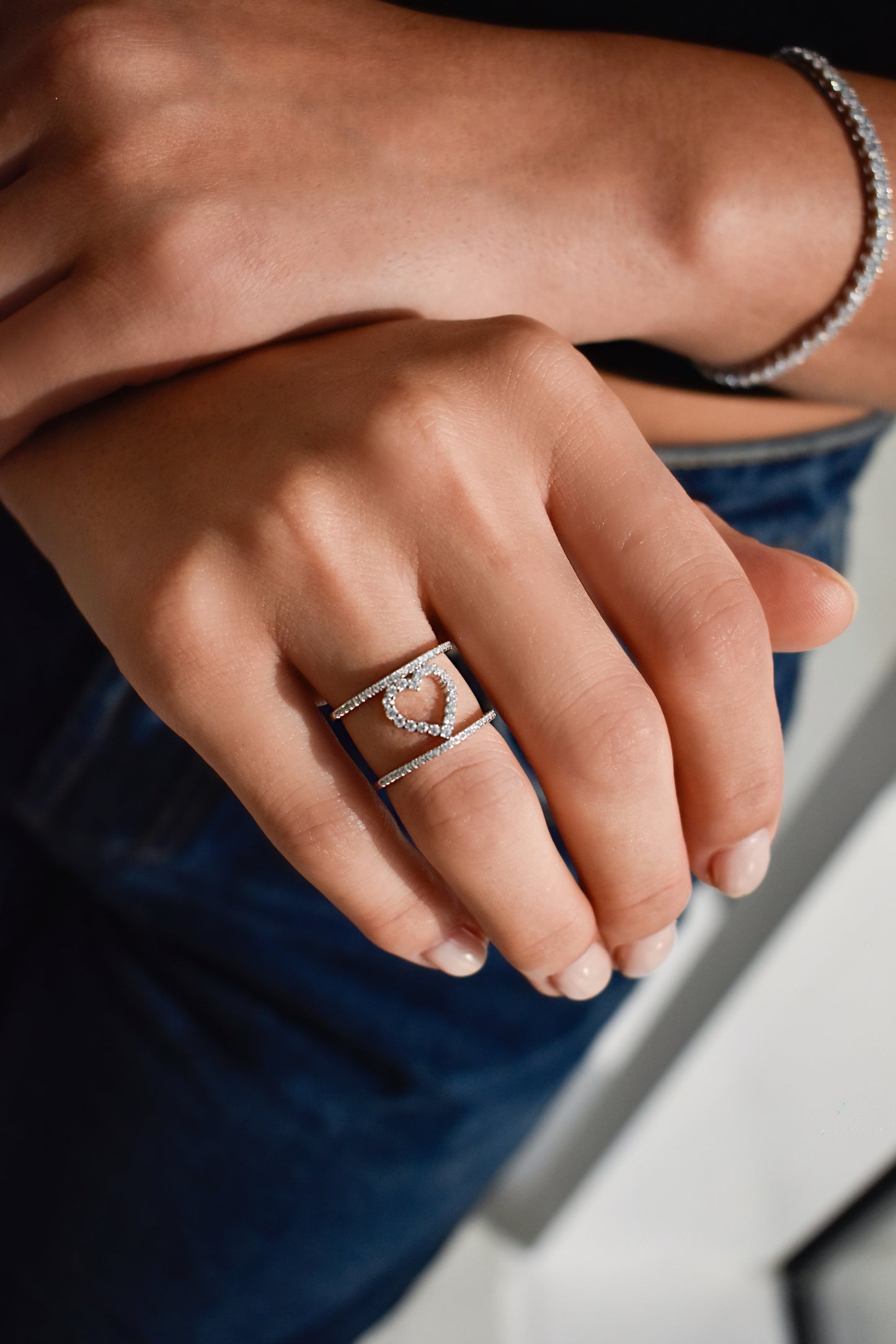 Two Rows Heart Shape Ring