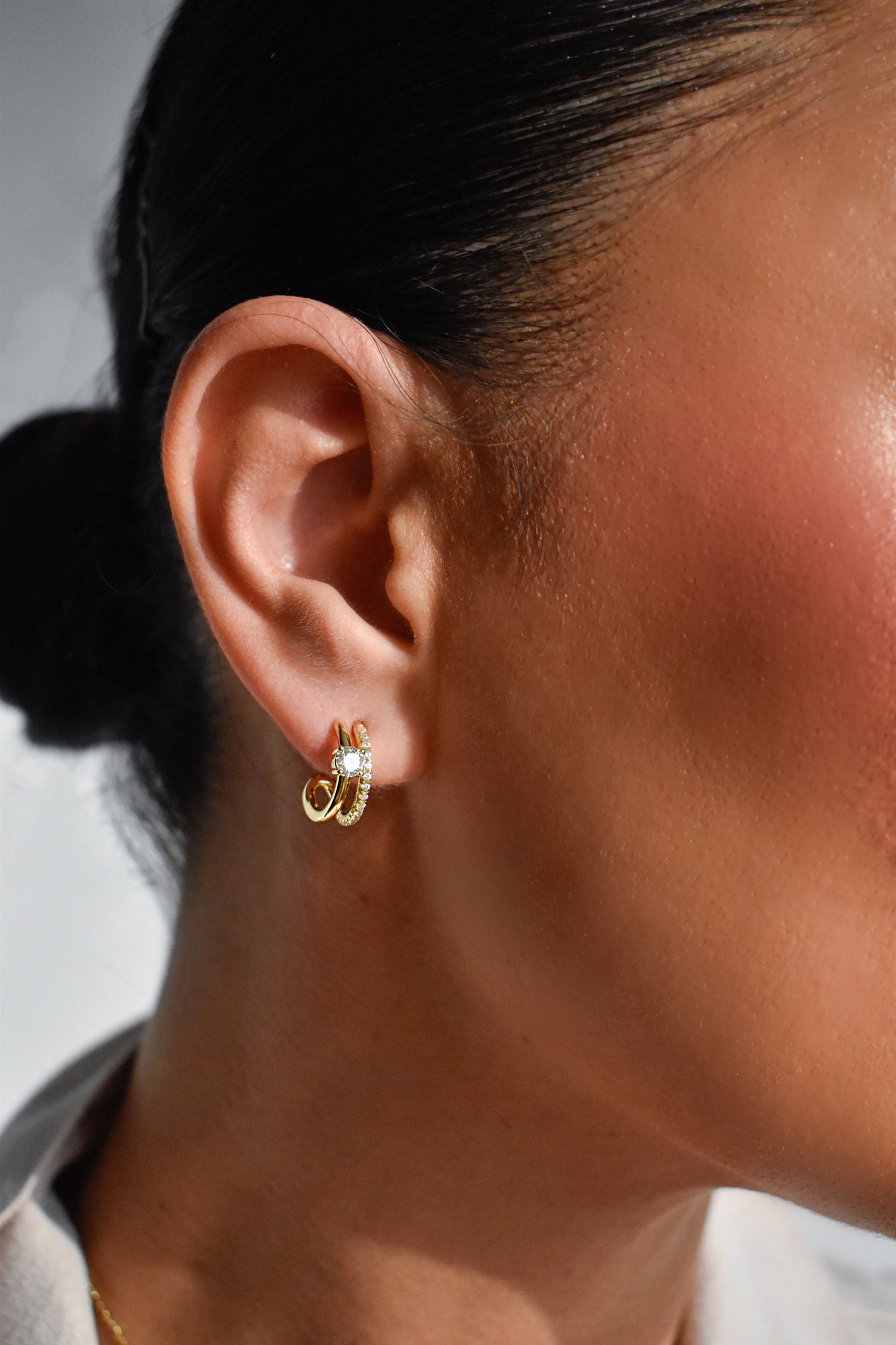 Gold Plated 4mm Moissanite Ear Stud Hoops