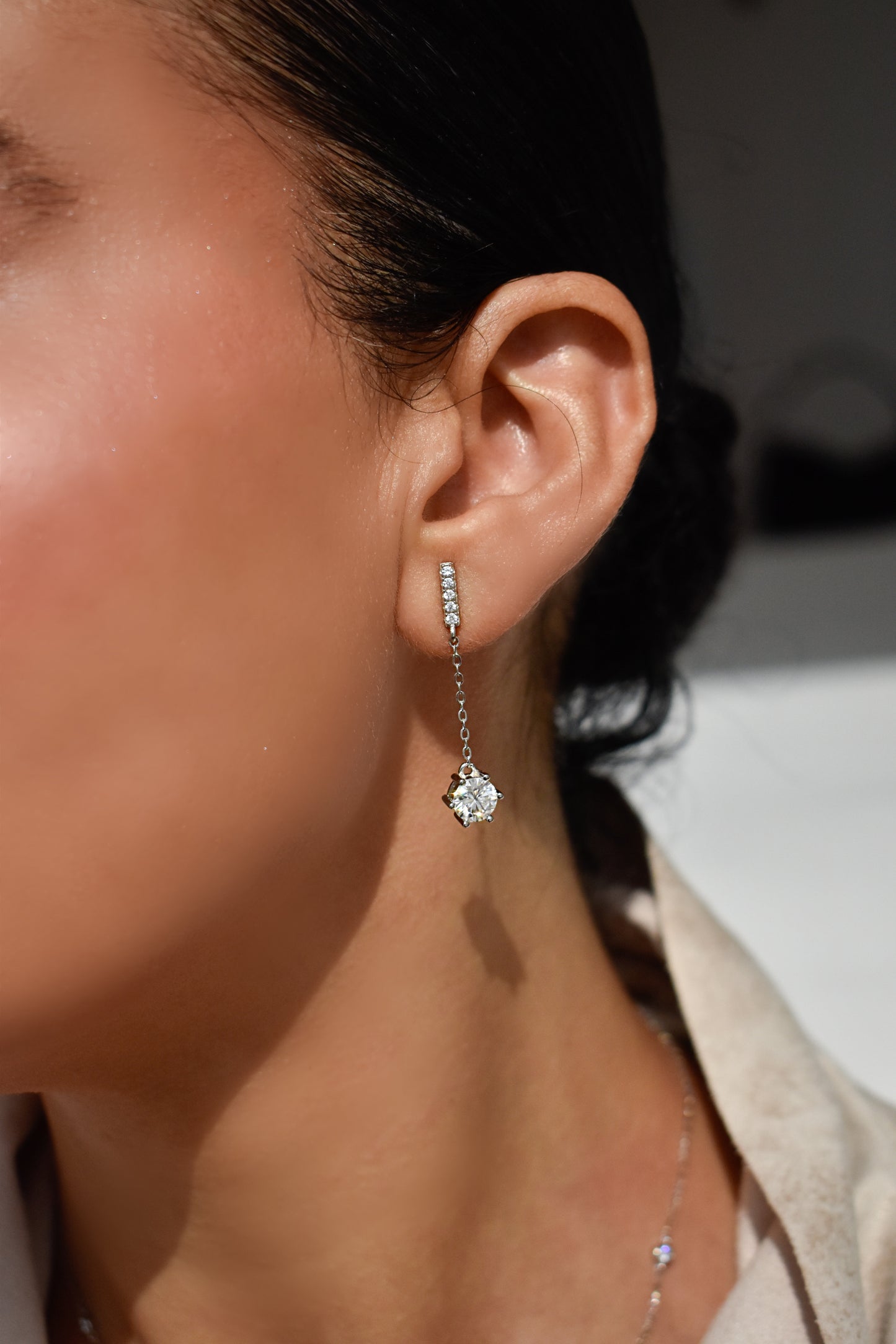 1 Carat Moissanite Round Cut Solitaite Long Tassel Earrings