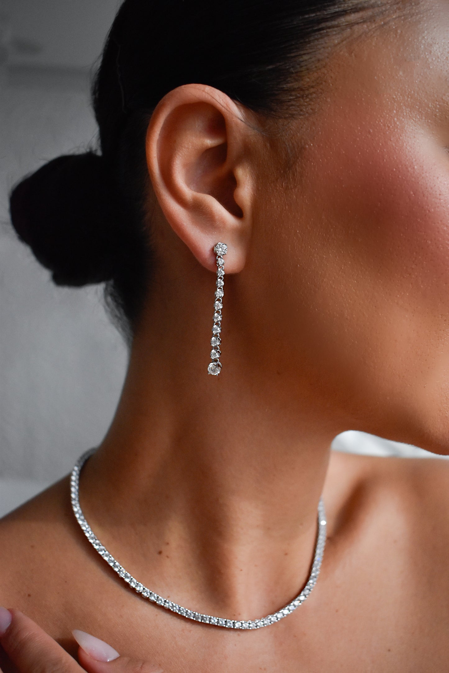 Moissanite Graduated Stone Long Tassel Drop Earrings
