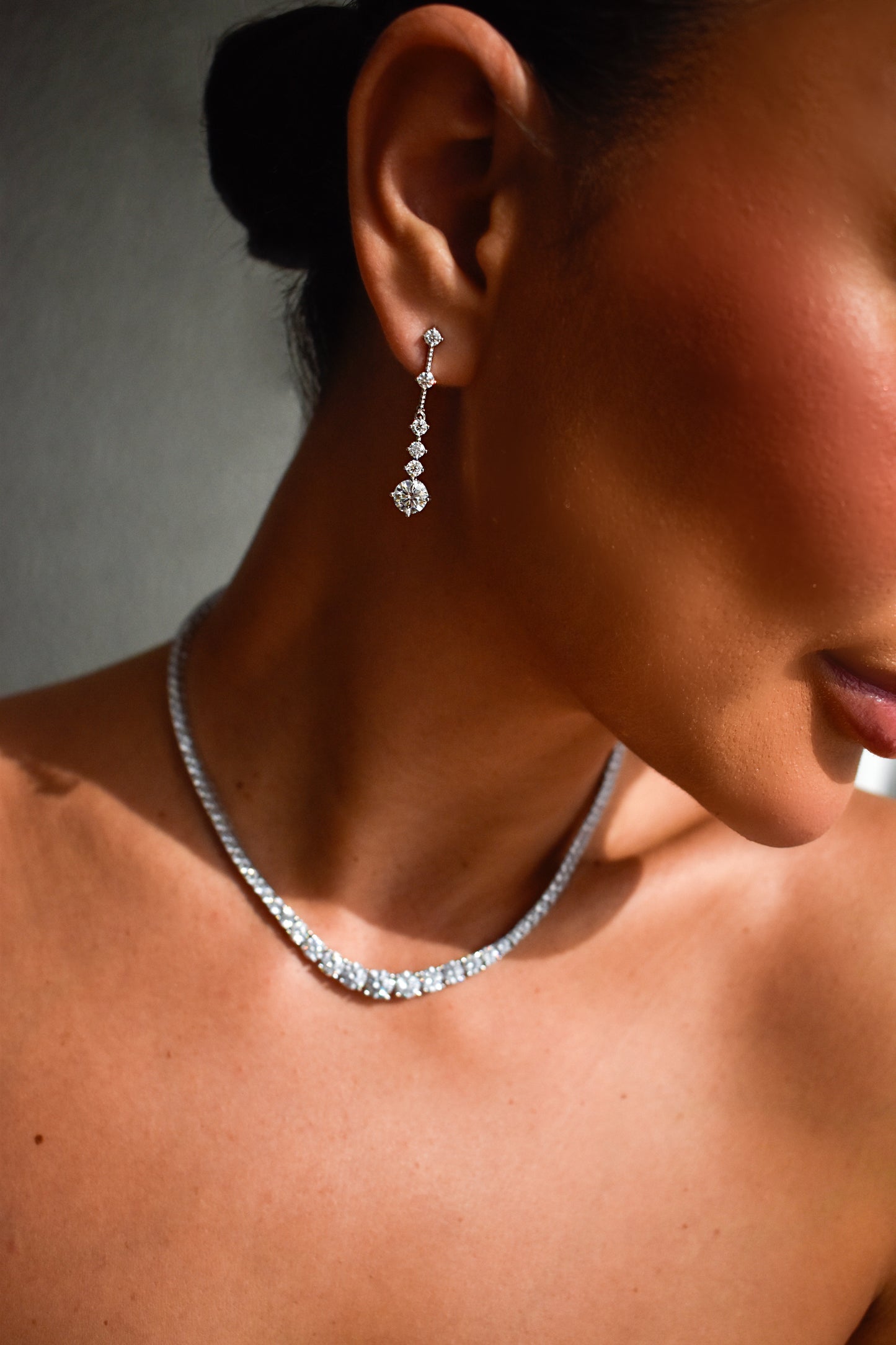 Graduated Stone Moissanite Tassel Drop Earrings