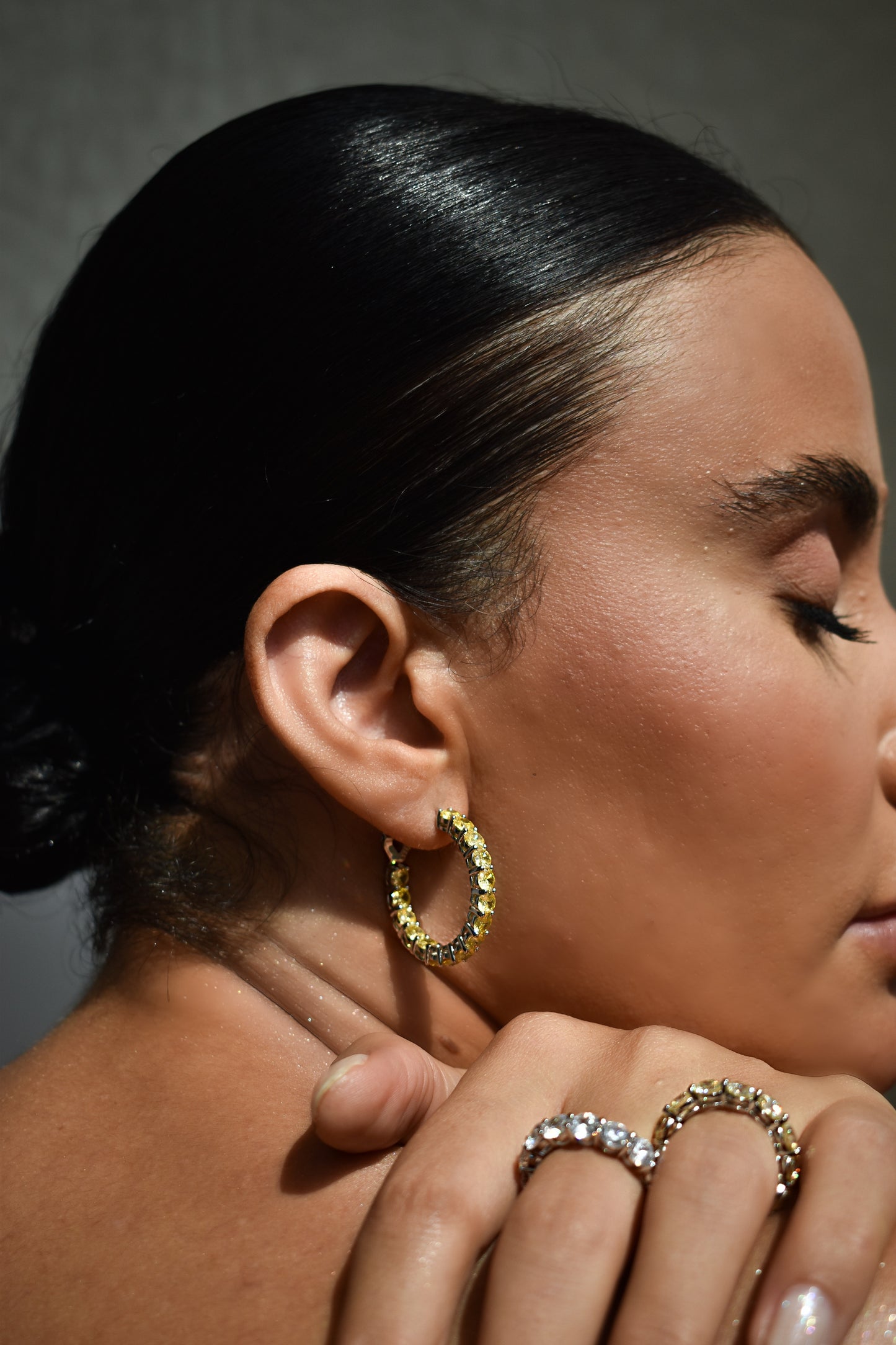 Yellow Stone Round Cut Hoops