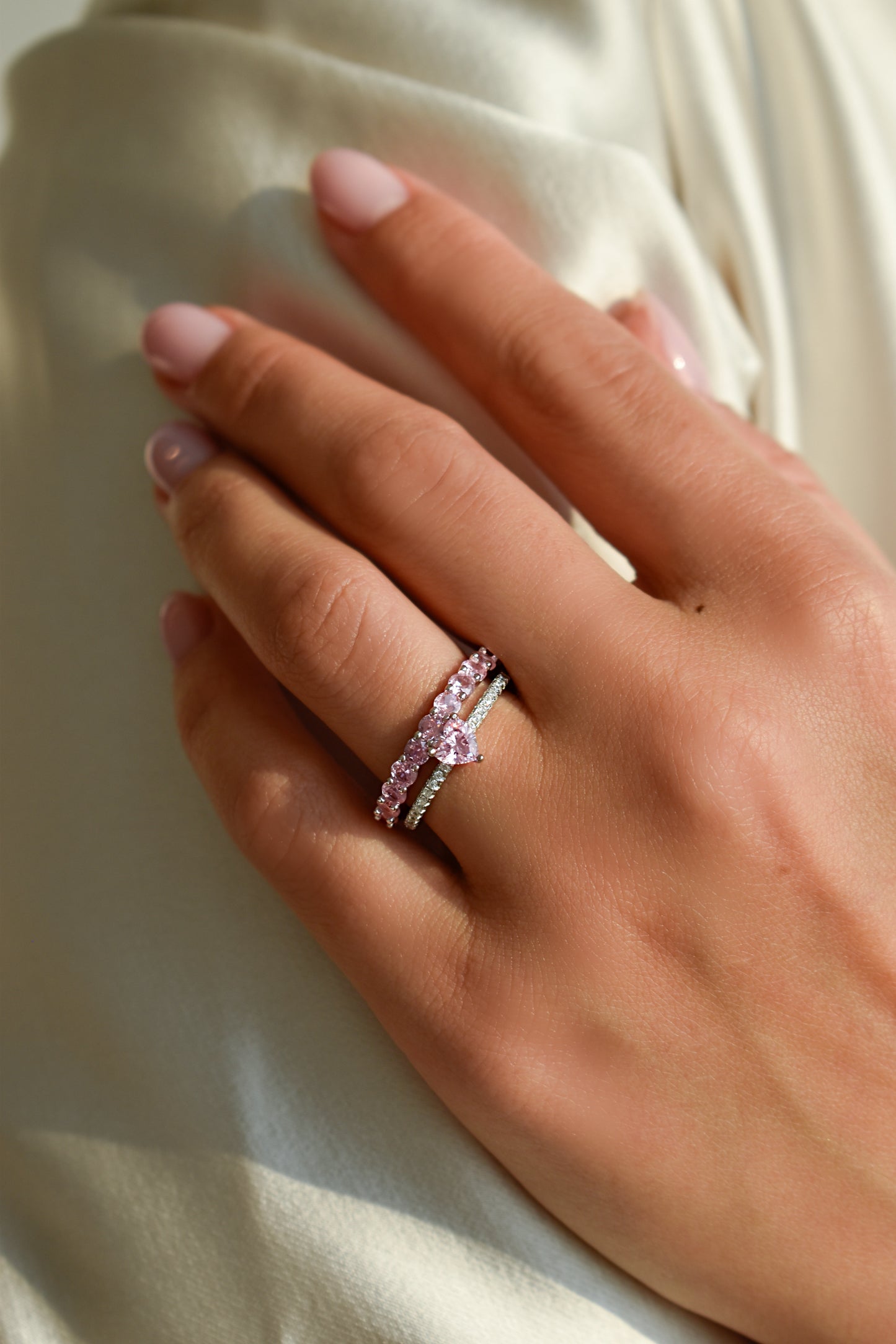 0.5 Carat Pink Stone Heart Shape Twin Band