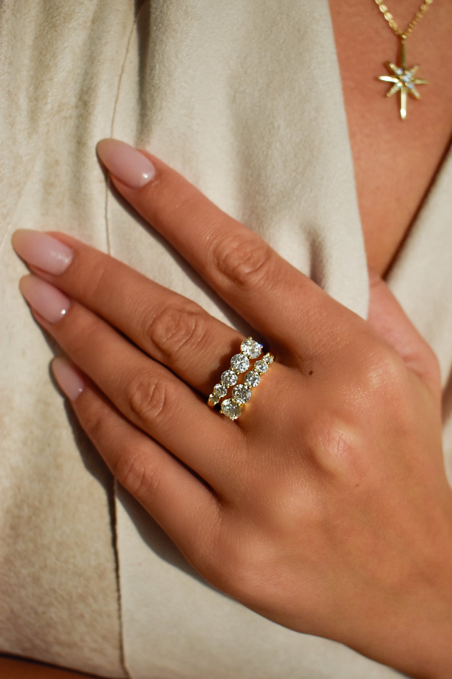 Gold Plated Moissanite Graduated Stone Ring