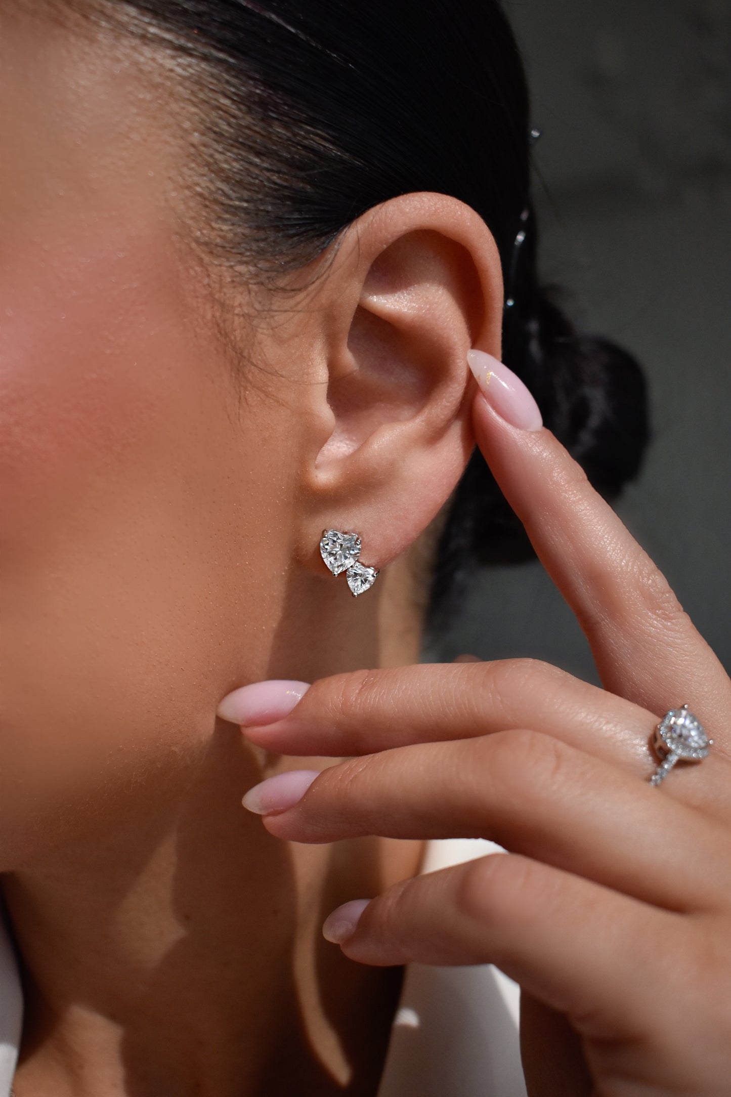 Heart Shaped Duo Moissanite Stud Earrings