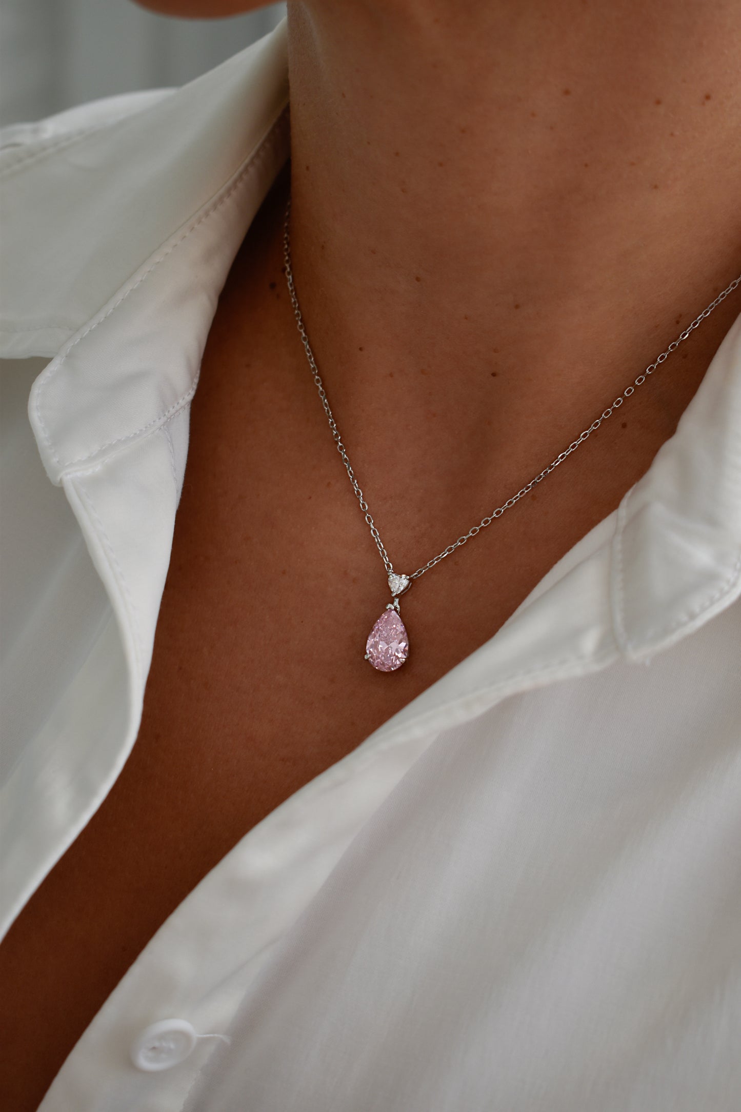 Pink Stone Pear Shape Necklace