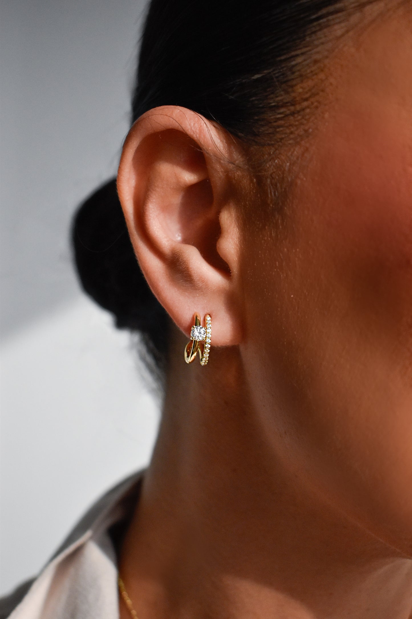 Gold Plated 4mm Moissanite Ear Stud Hoops