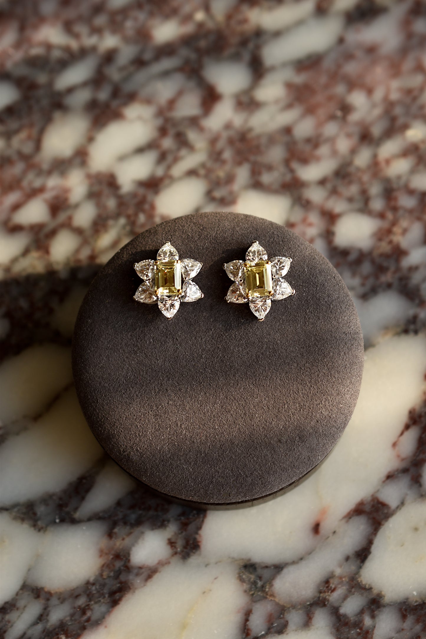 Eternity Hearts and Emerald Cut in Rose Shape Stud Earrings