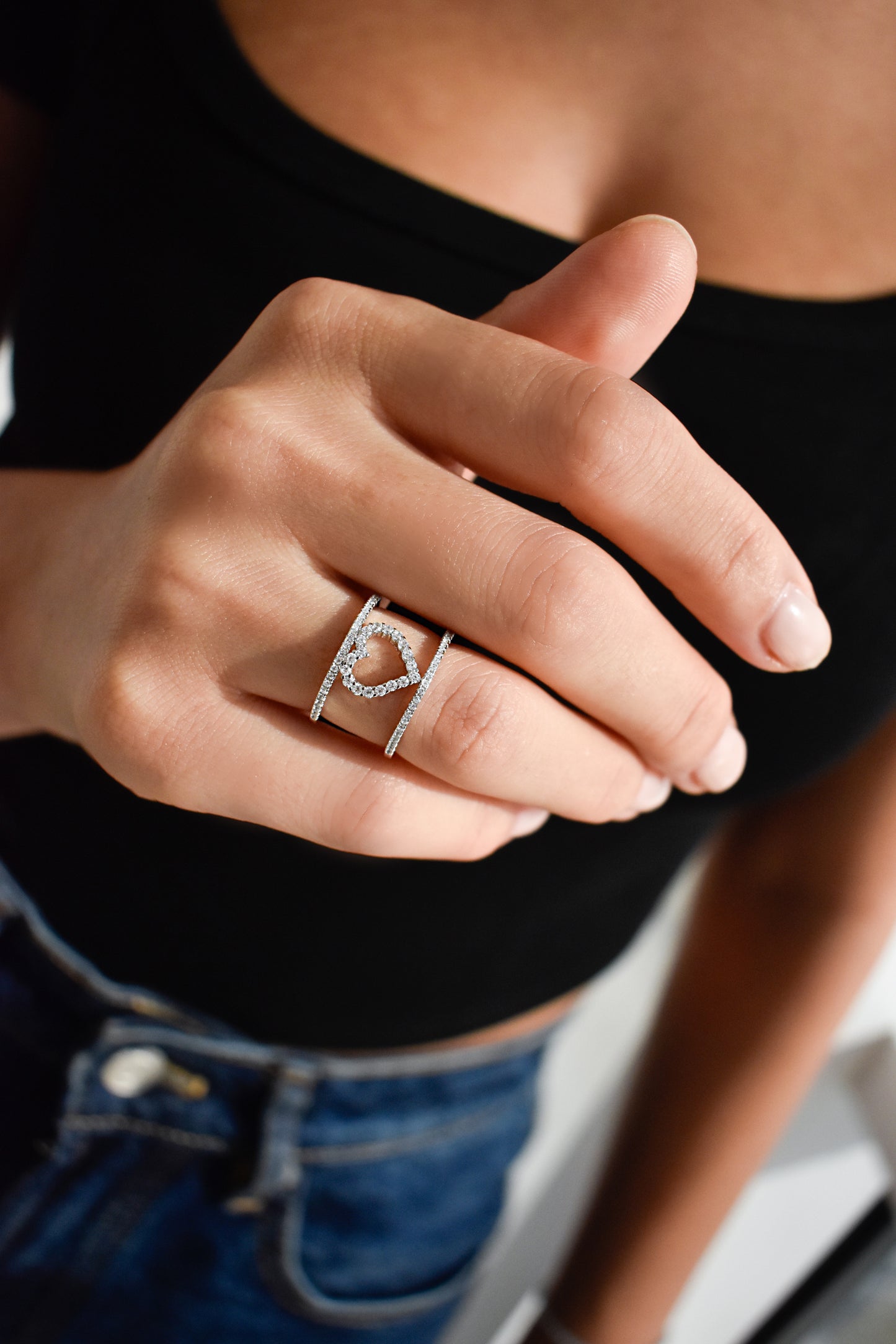 Two Rows Heart Shape Ring