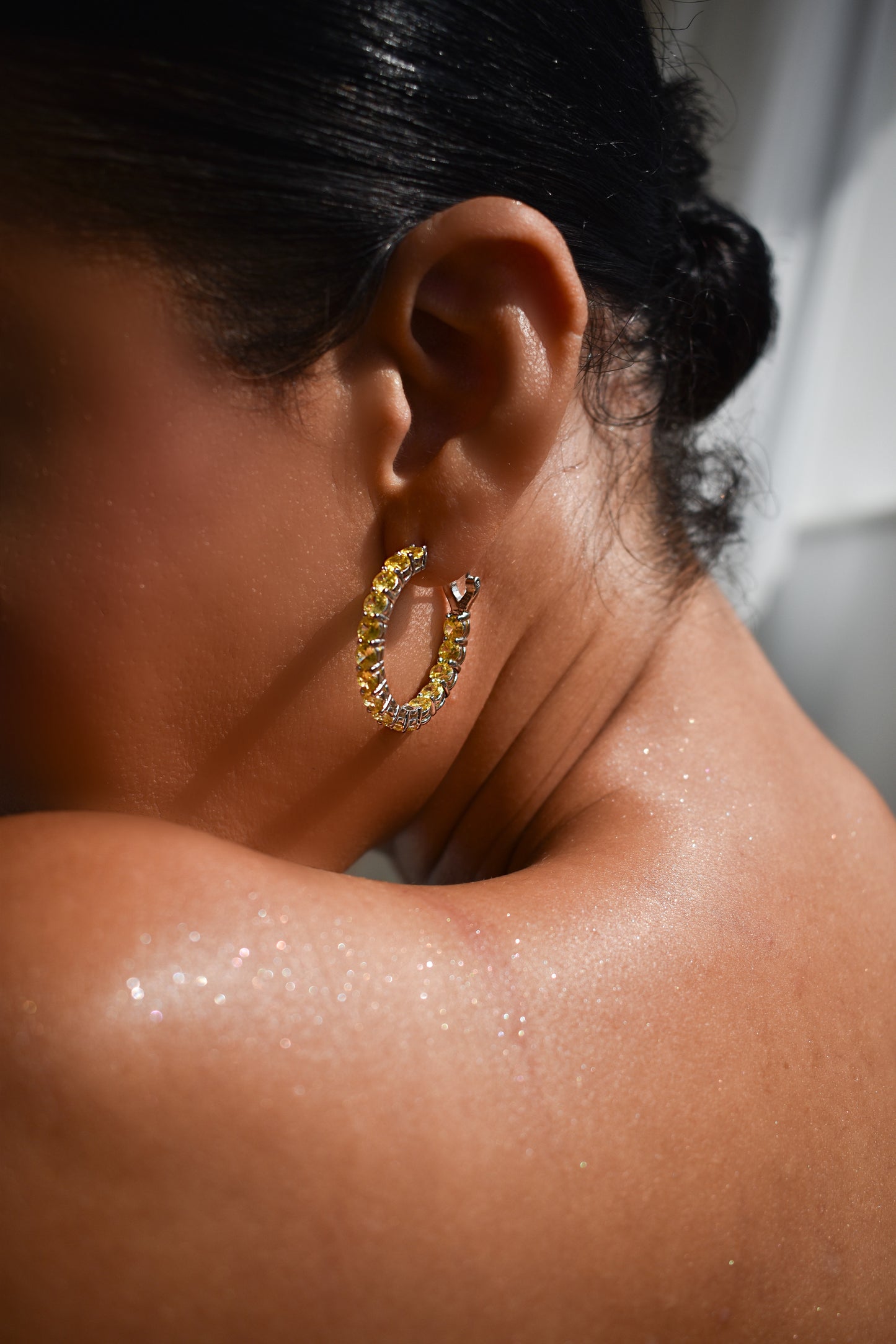 Yellow Stone Round Cut Hoops