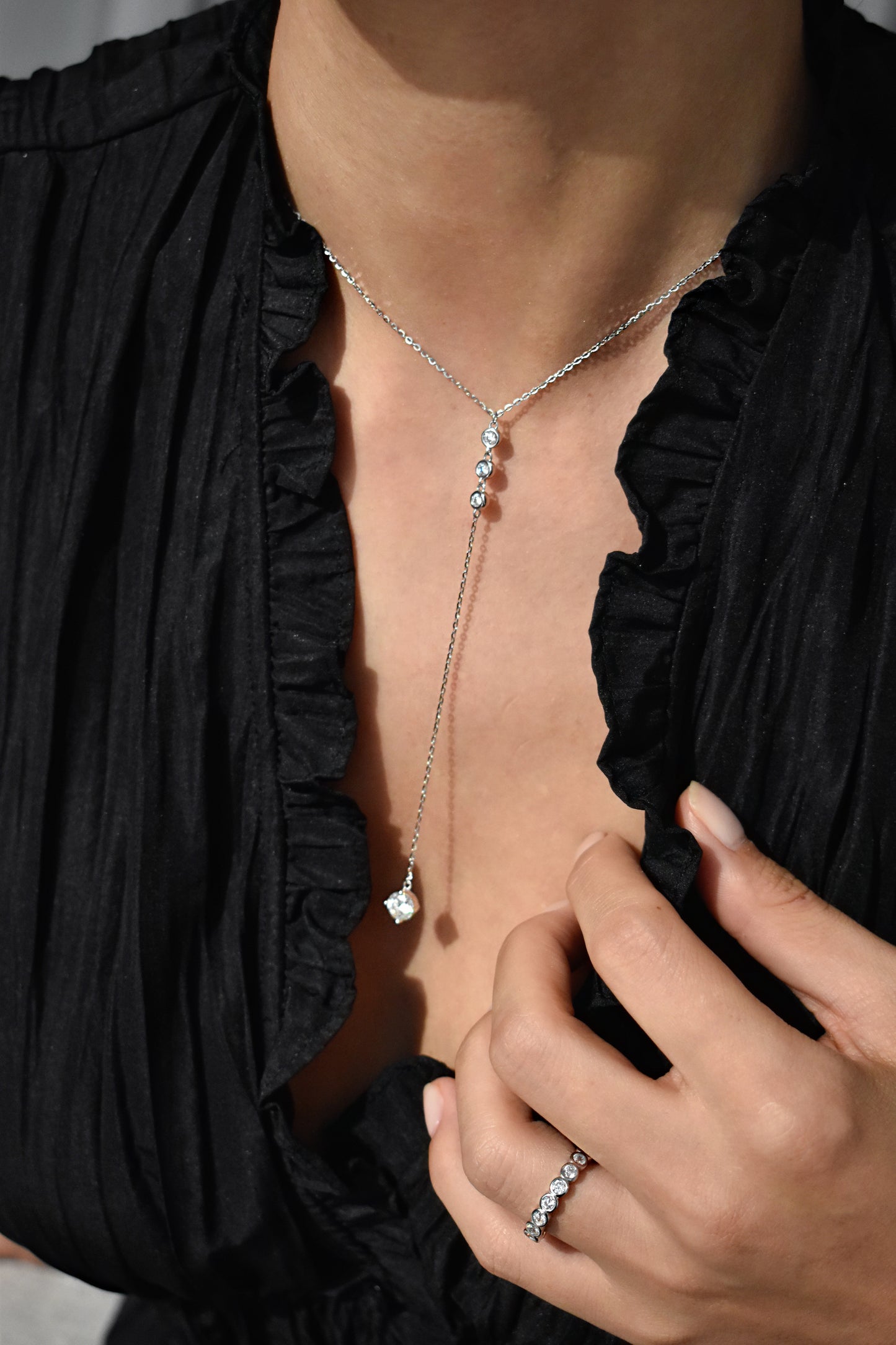 Y Shape Bezel Cut Long Tassel Moissanite Necklace