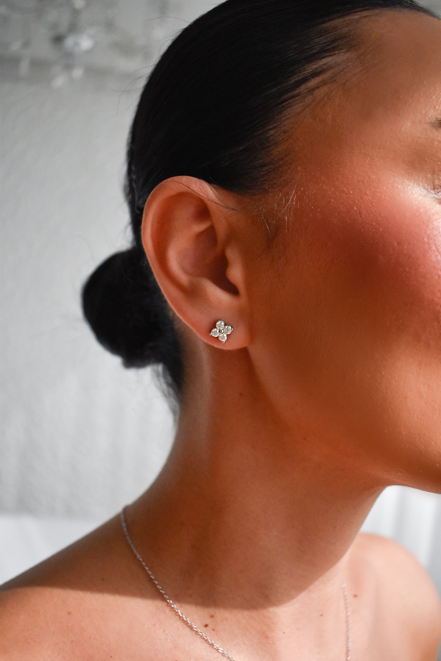 Set of 3mm 4-stone Moissanite Necklace and Stud Earrings