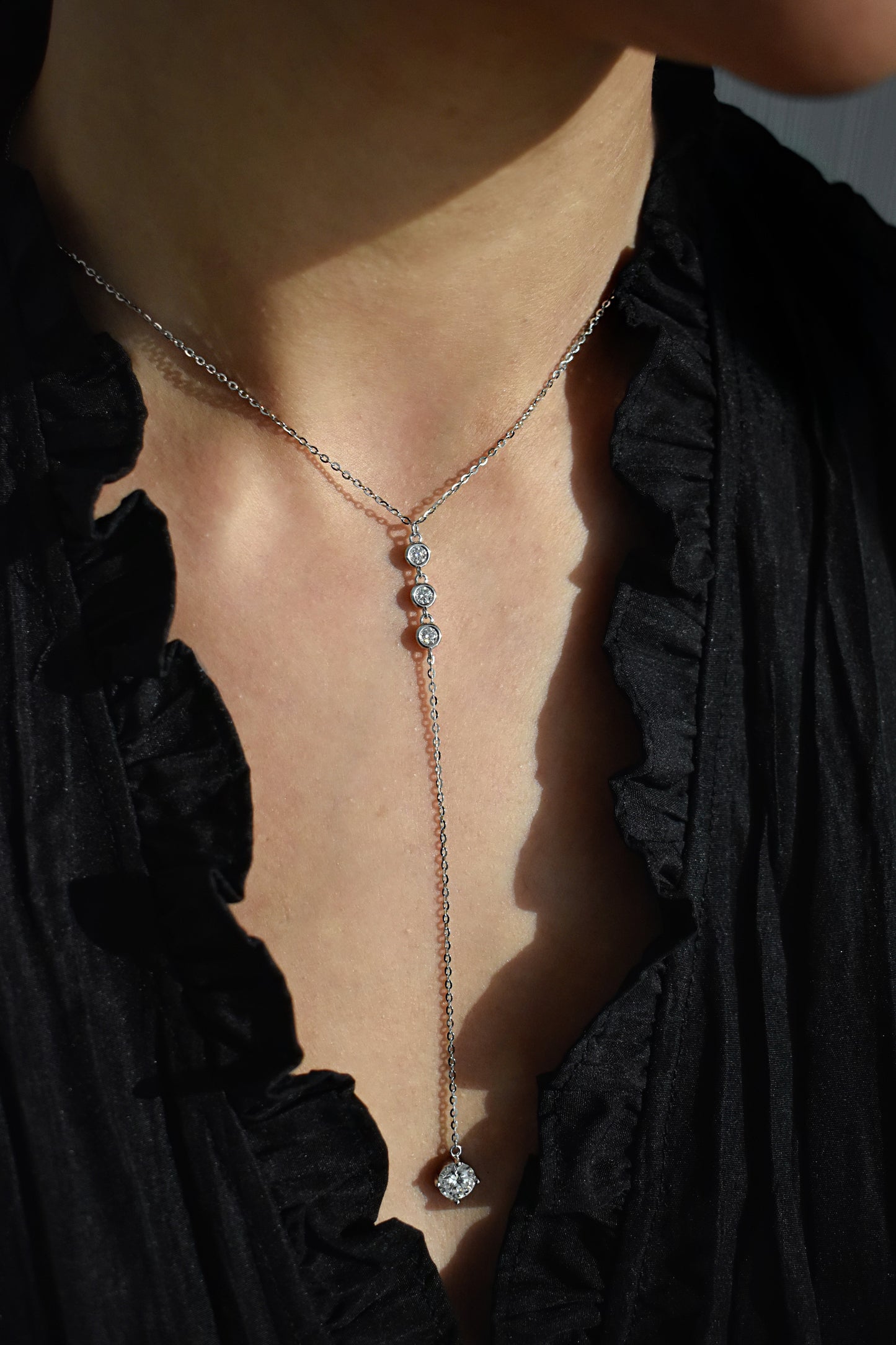 Y Shape Bezel Cut Long Tassel Moissanite Necklace