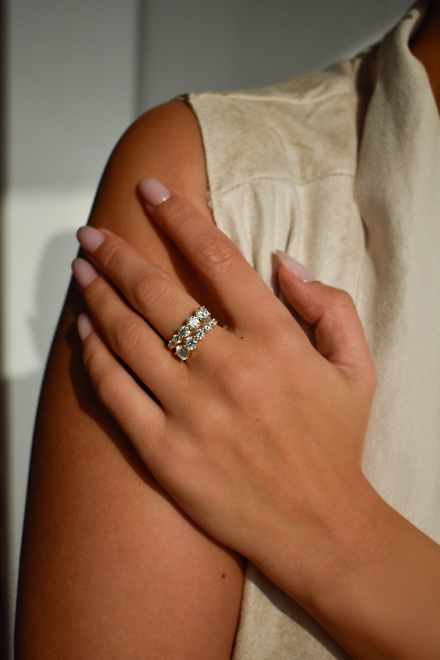 Gold Plated Moissanite Graduated Stone Ring