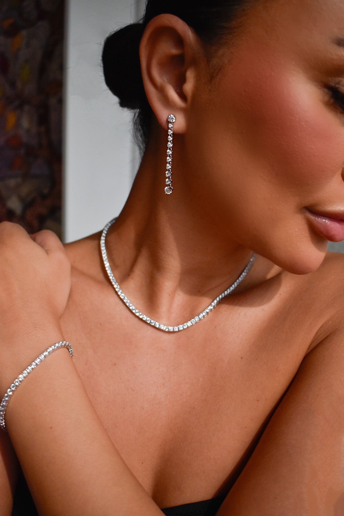 Moissanite Graduated Stone Long Tassel Drop Earrings