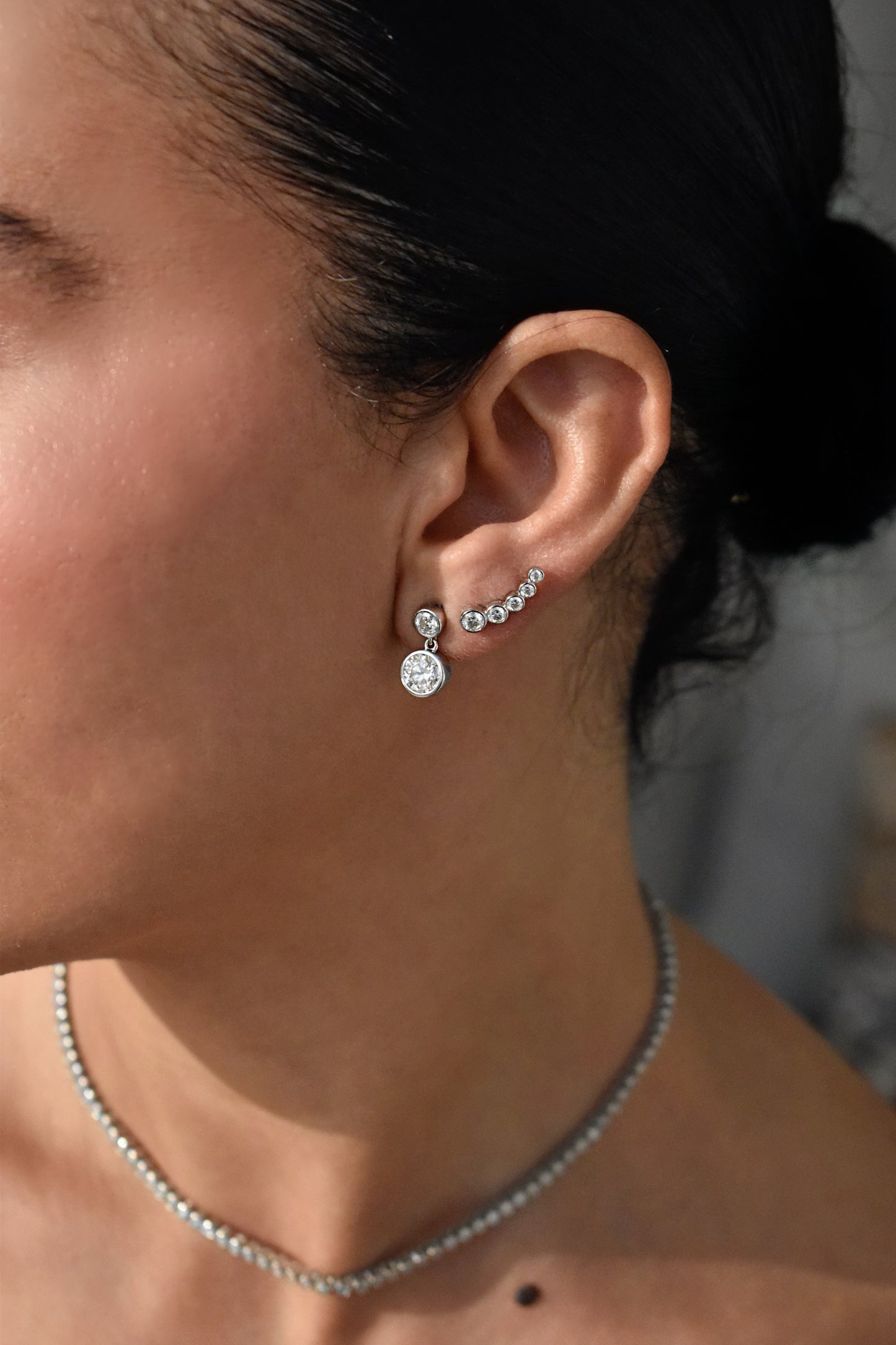5 Stone Moissanite Bezel Set Stud Earrings