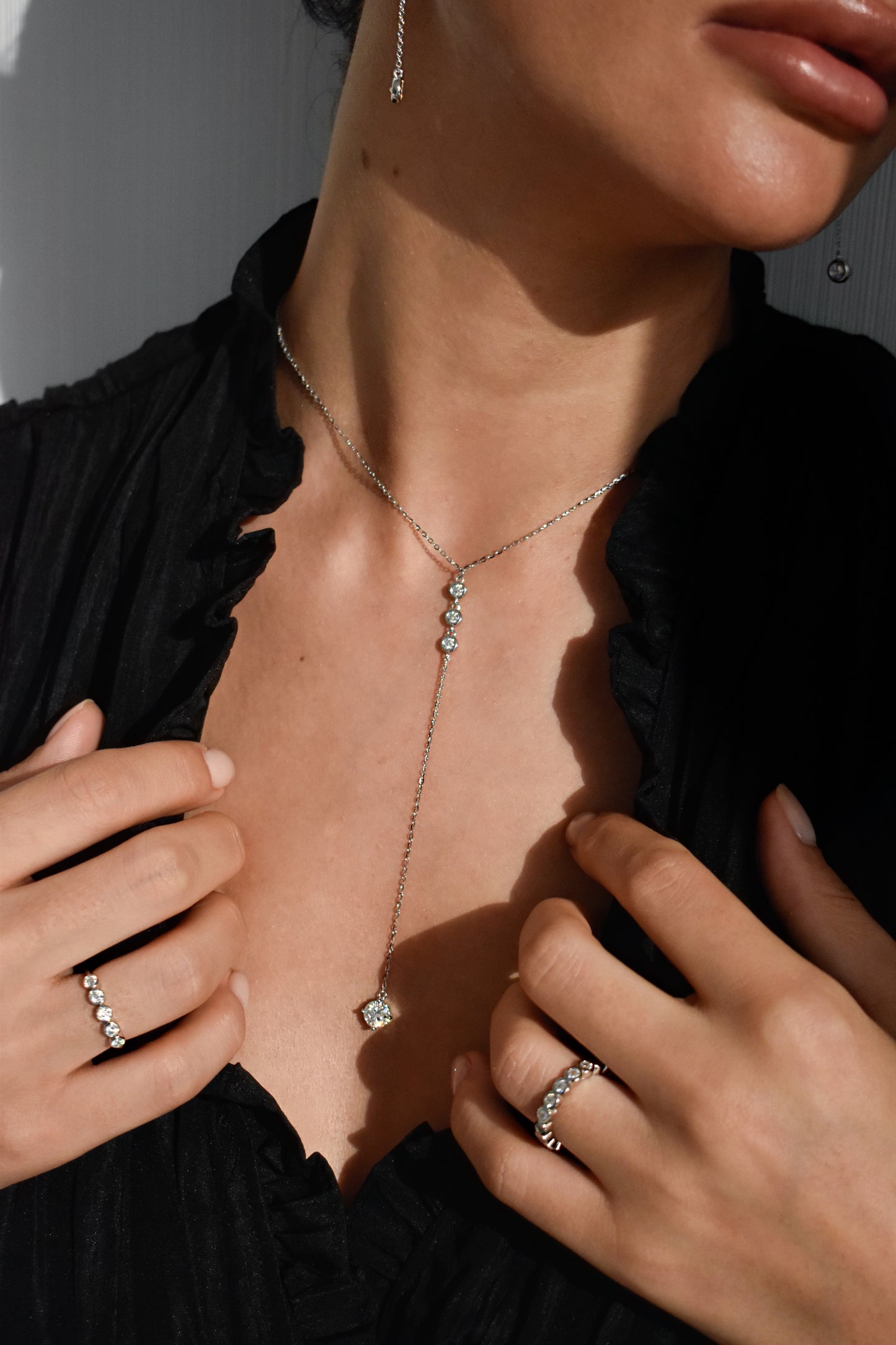 Y Shape Bezel Cut Long Tassel Moissanite Necklace