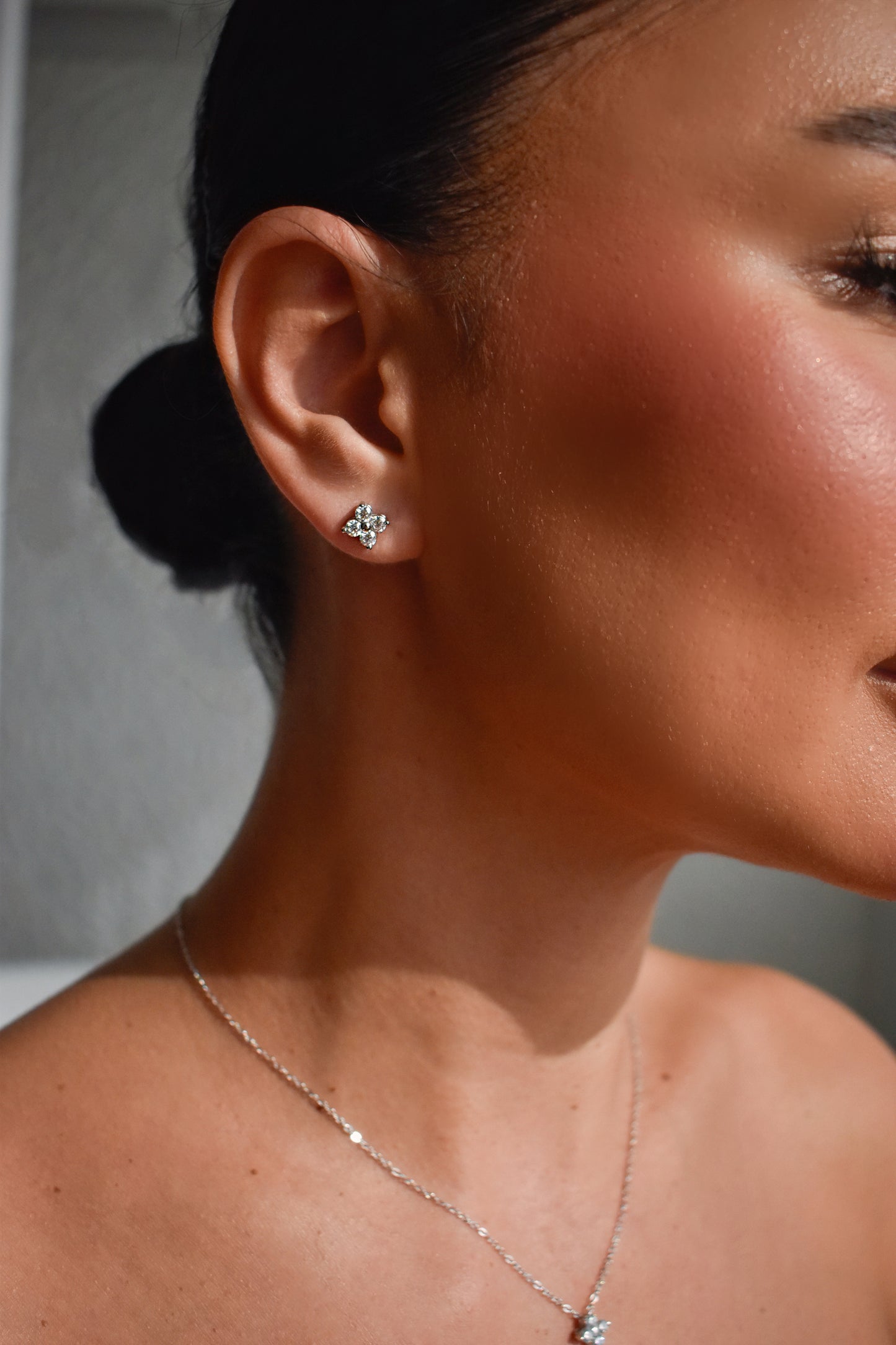 Set of 3mm 4-stone Moissanite Necklace and Stud Earrings
