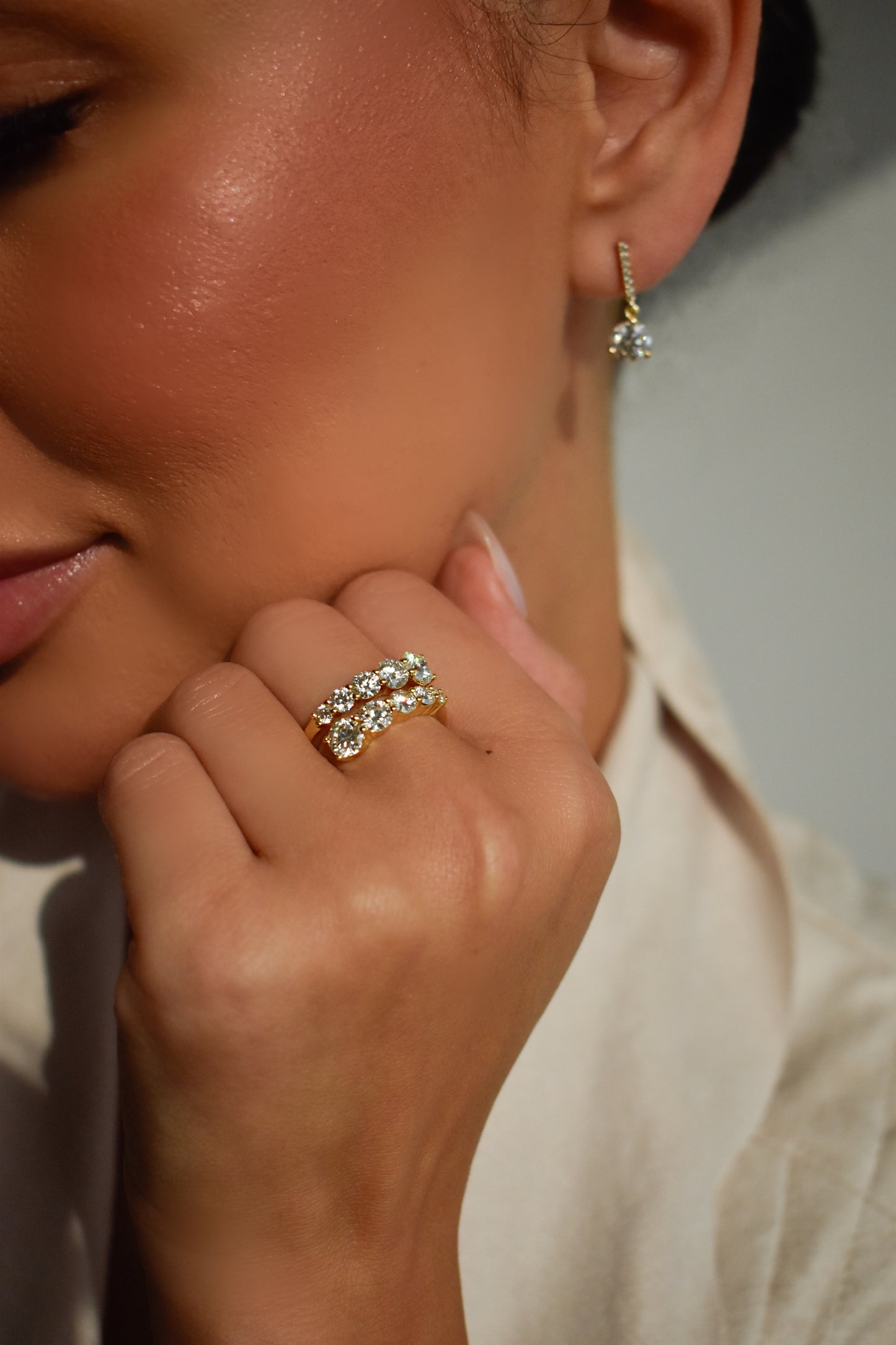 Gold Plated Moissanite Graduated Stone Ring