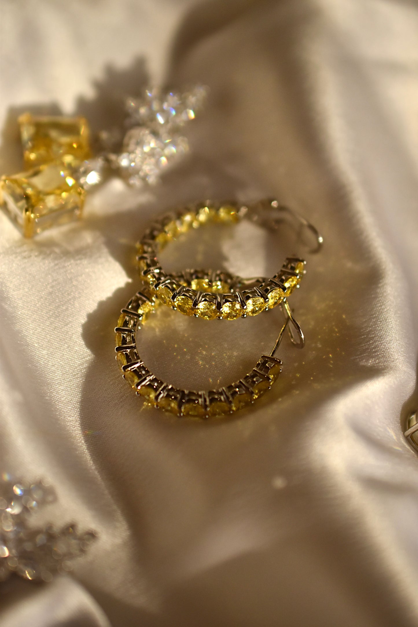 Yellow Stone Round Cut Hoops