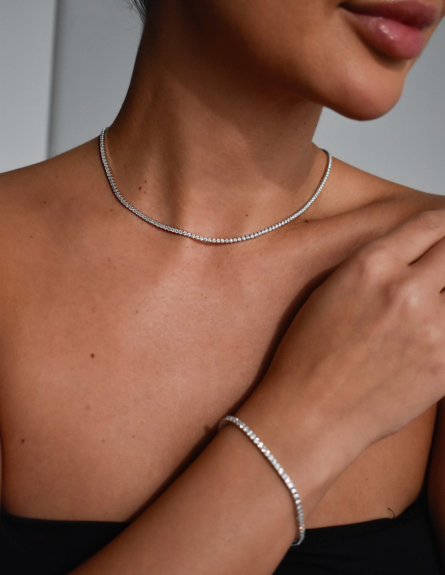 2mm Round Cut Tennis Necklace