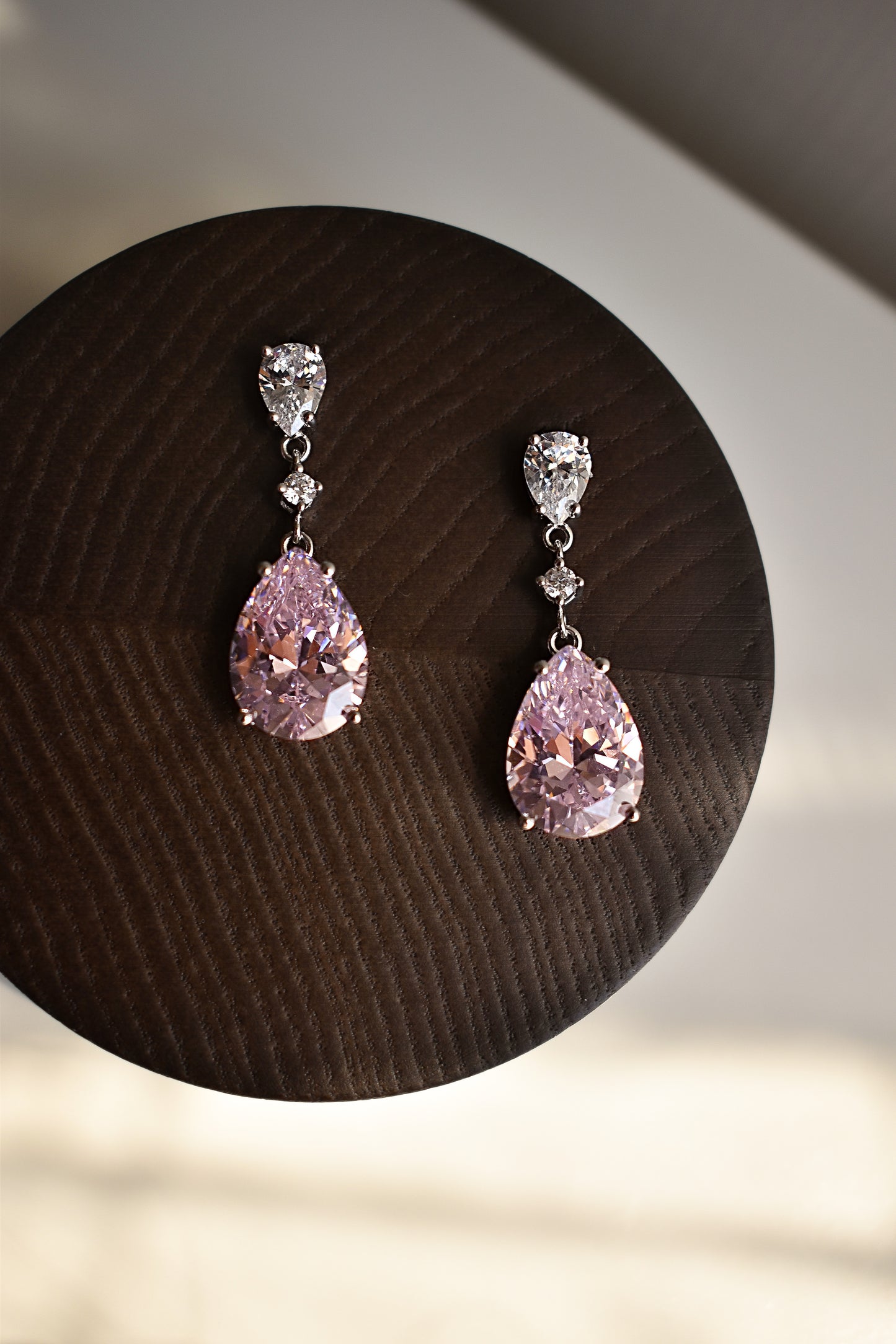 Pink Stone Pear Shape Drop Earrings