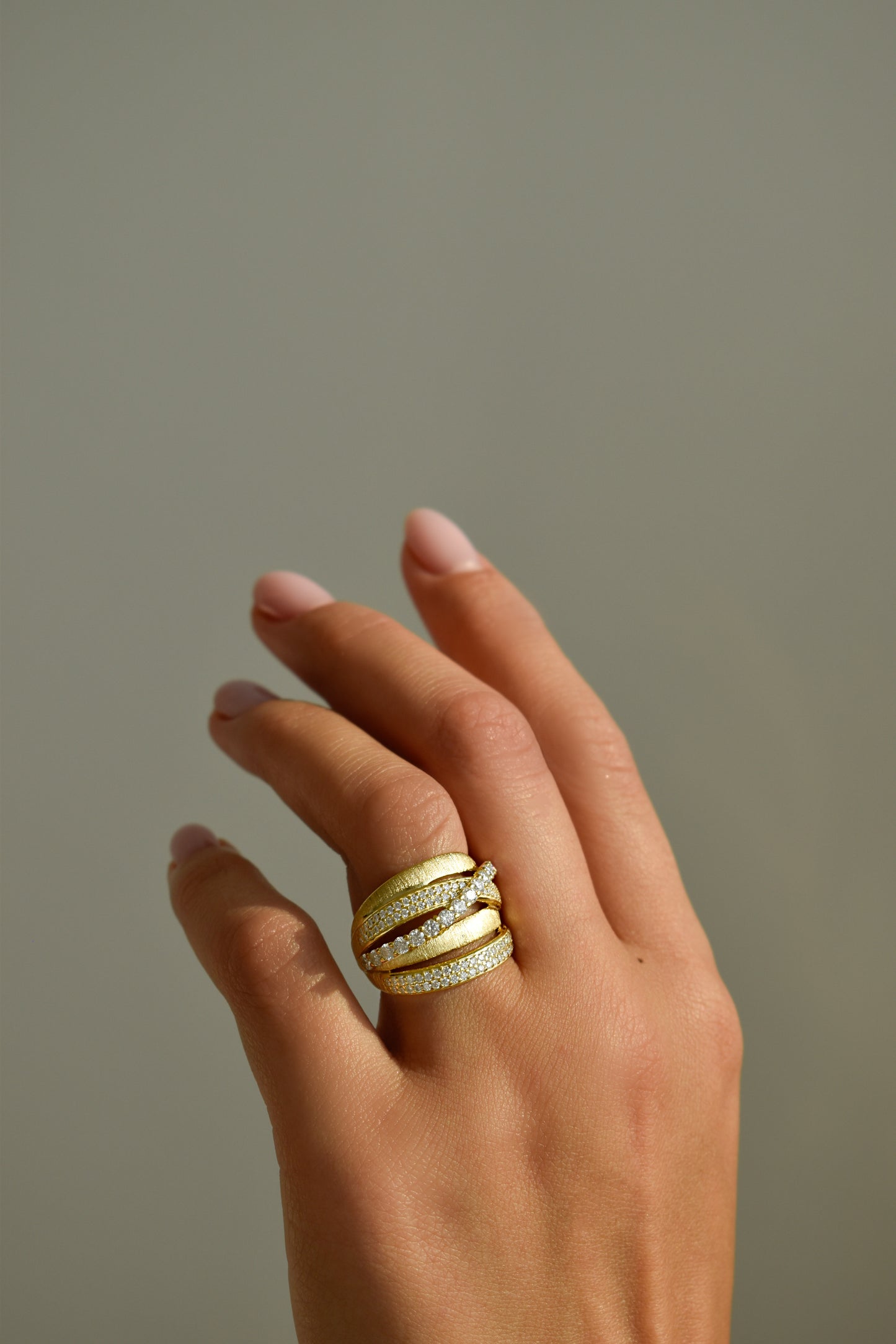 Stax Five Row Brushed Gold Ring