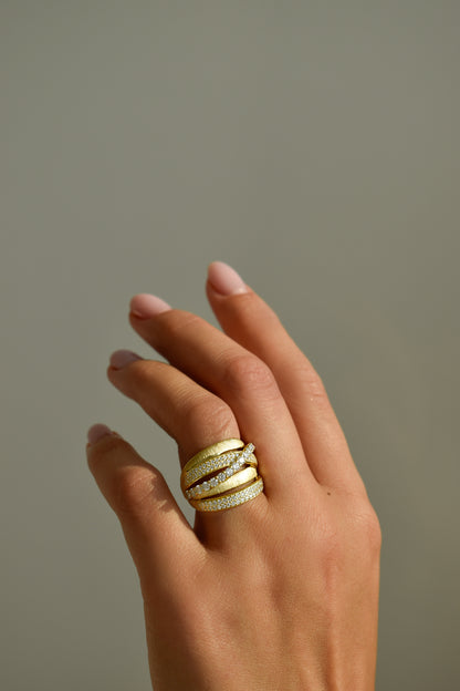 Stax Five Row Brushed Gold Ring