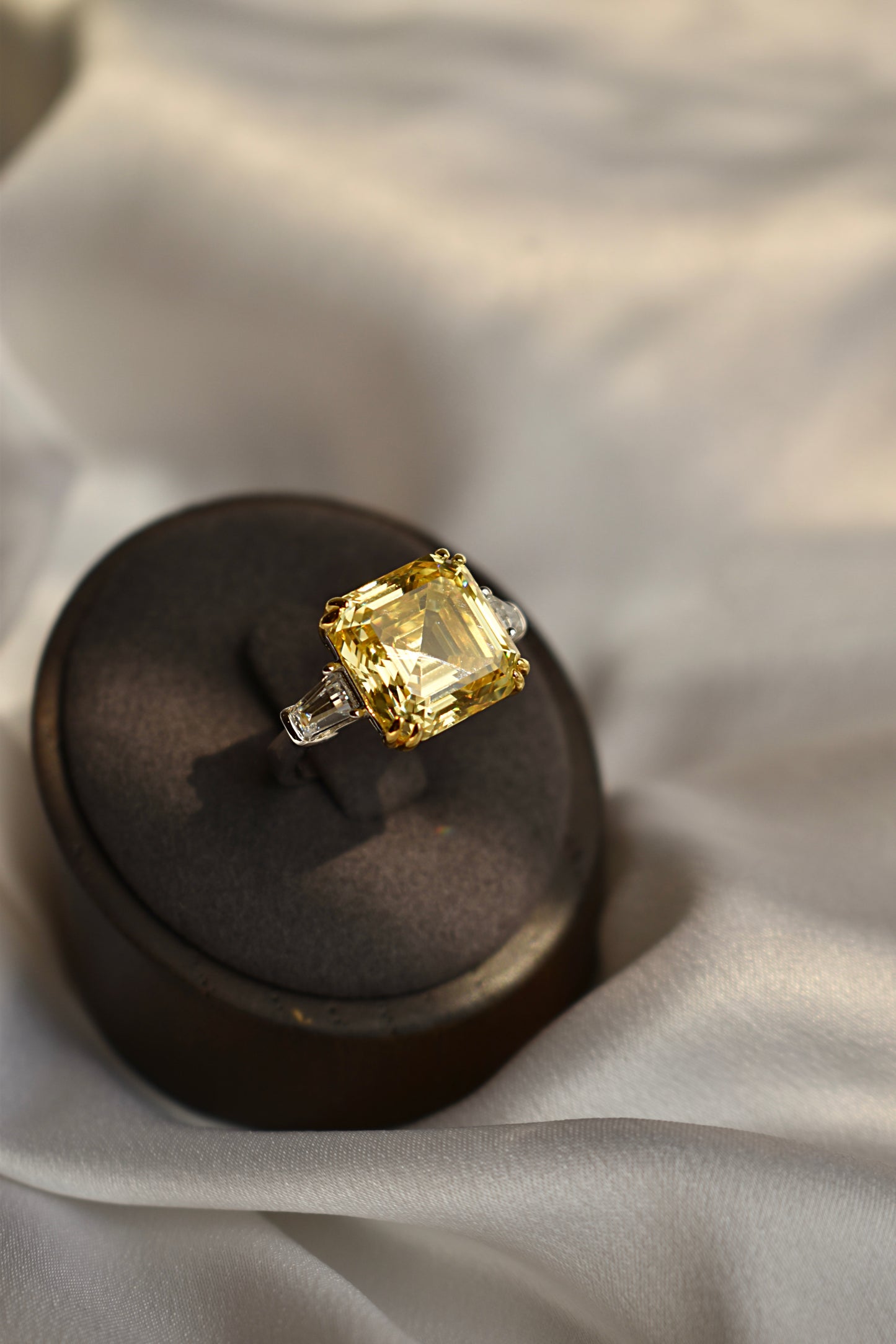 Asscher Cut Yellow Stone Ring