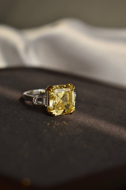 Asscher Cut Yellow Stone Ring