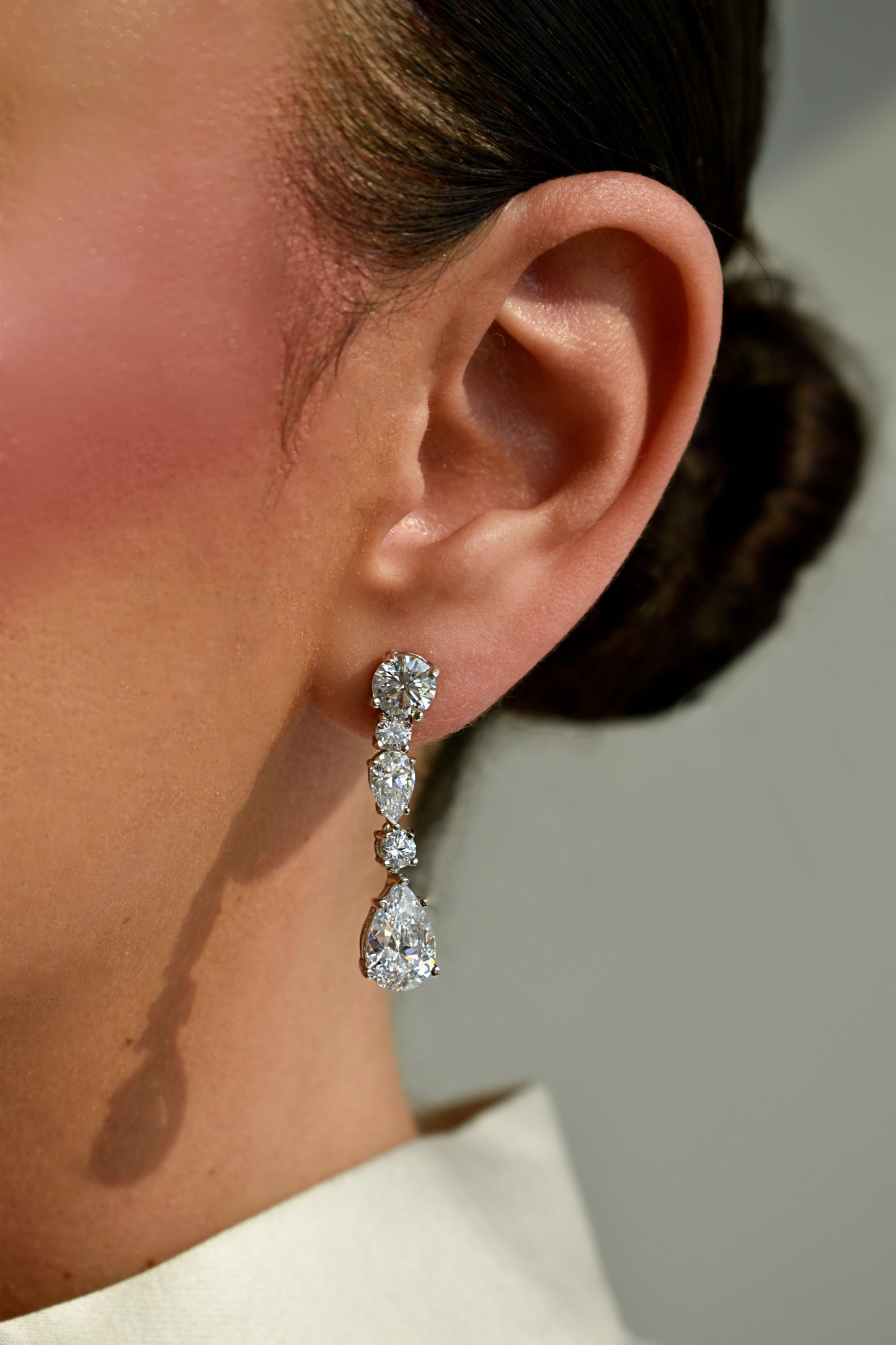 Pear and Round Shape Drop Earrings