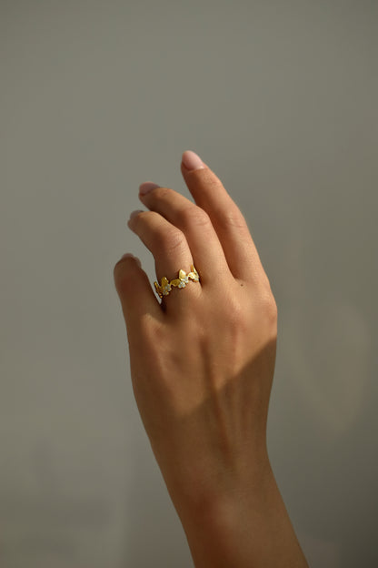 Butterfly Eternity Brushed Gold Band