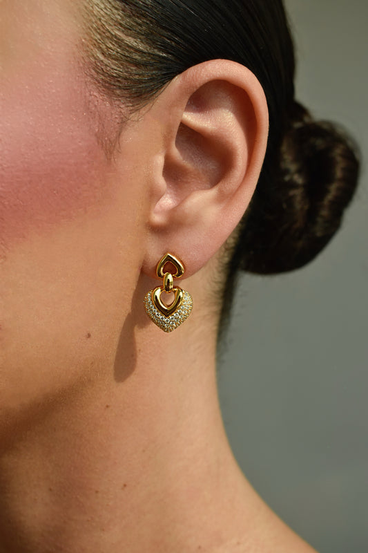 Double Heart Gold Plated Drop Earrings