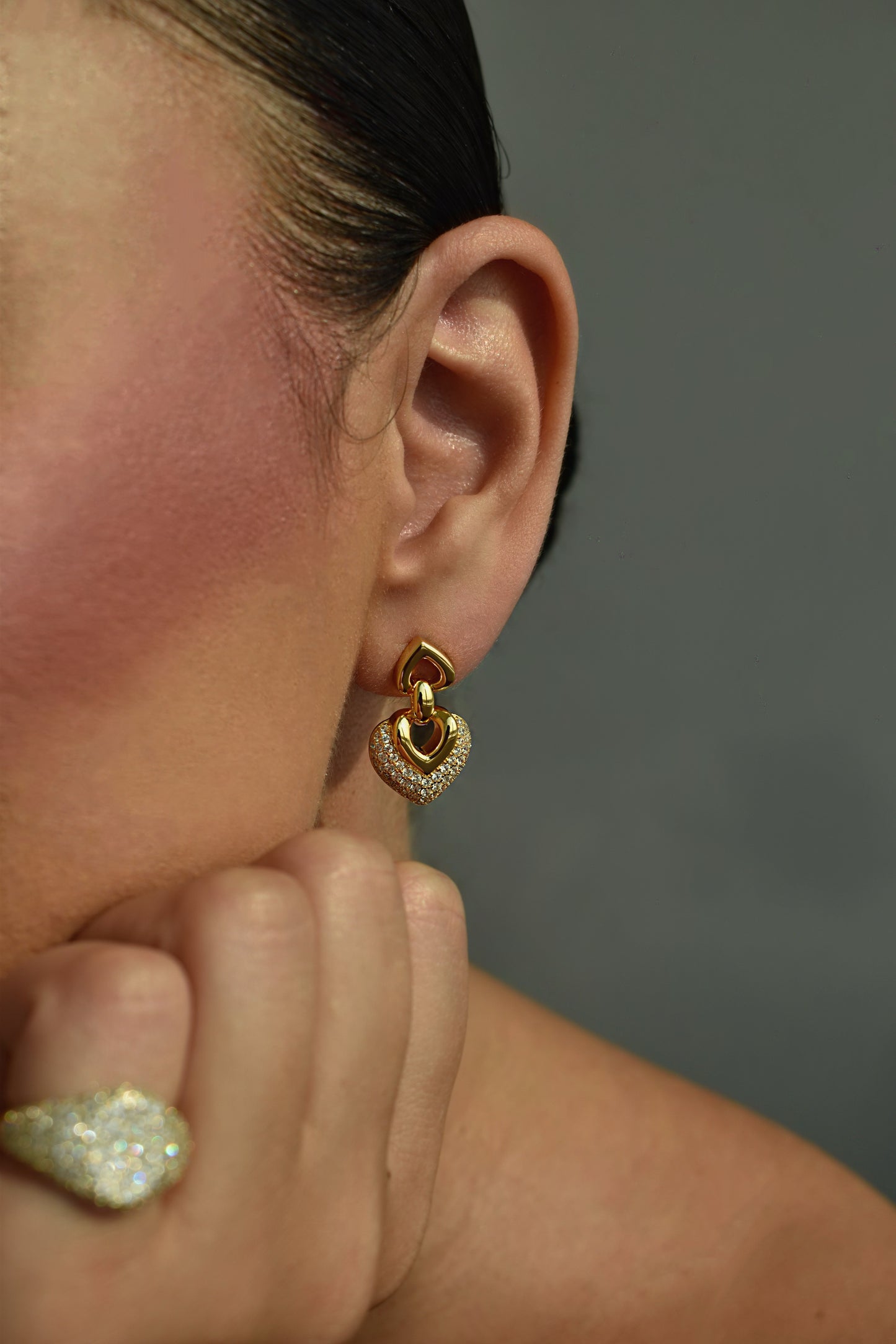 Double Heart Gold Plated Drop Earrings