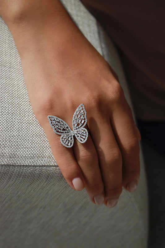 Baguette Cut Large Butterfly Ring