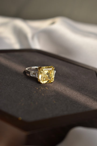 Asscher Cut Yellow Stone Ring