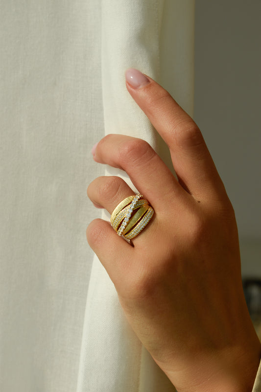Stax Five Row Brushed Gold Ring